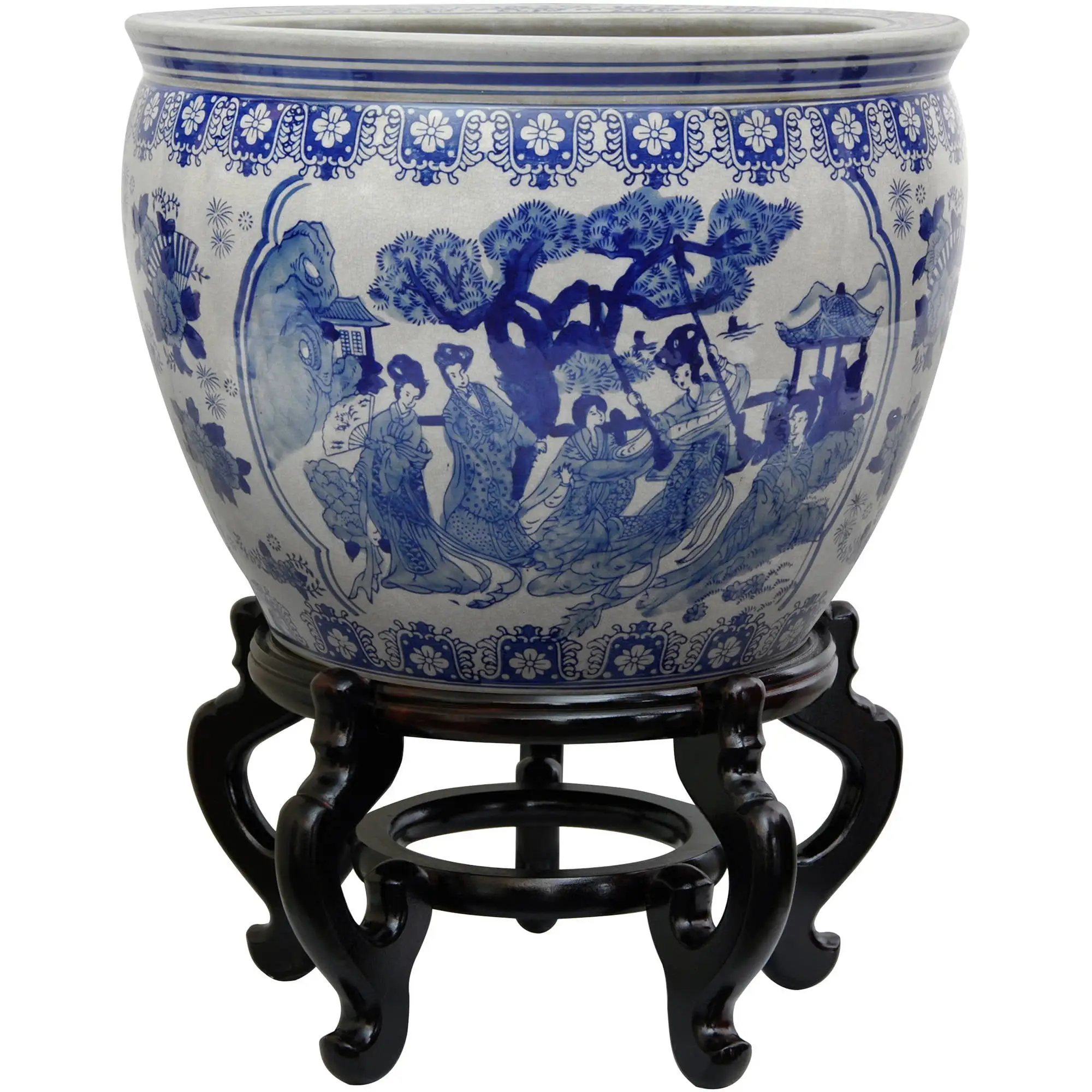 Oriental Furniture 16 Ladies Fishbowl. Blue & White Porcelain