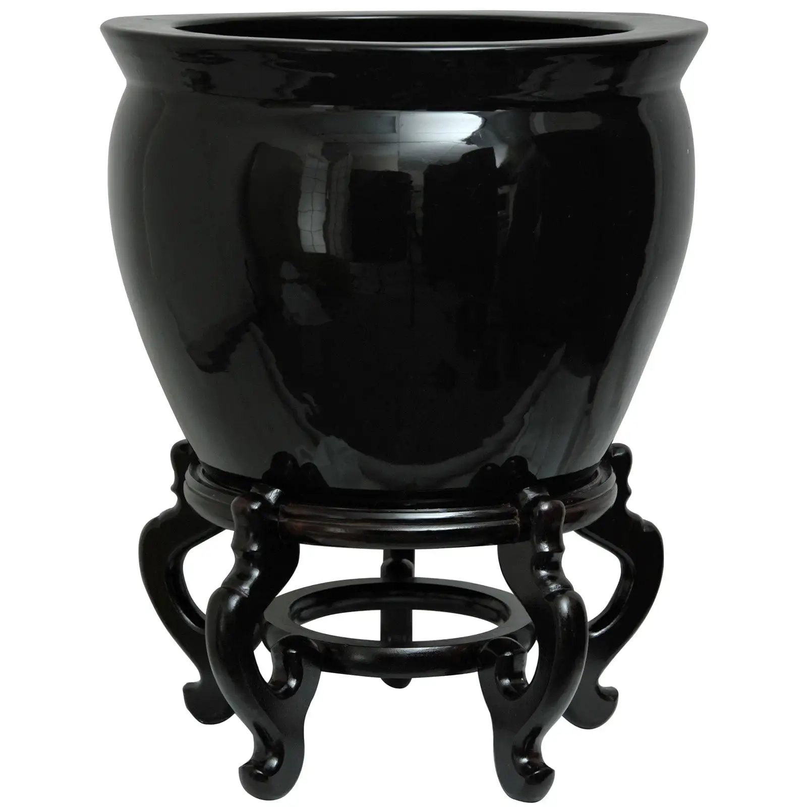 Oriental Furniture 16 Solid Black Porcelain Fishbowl