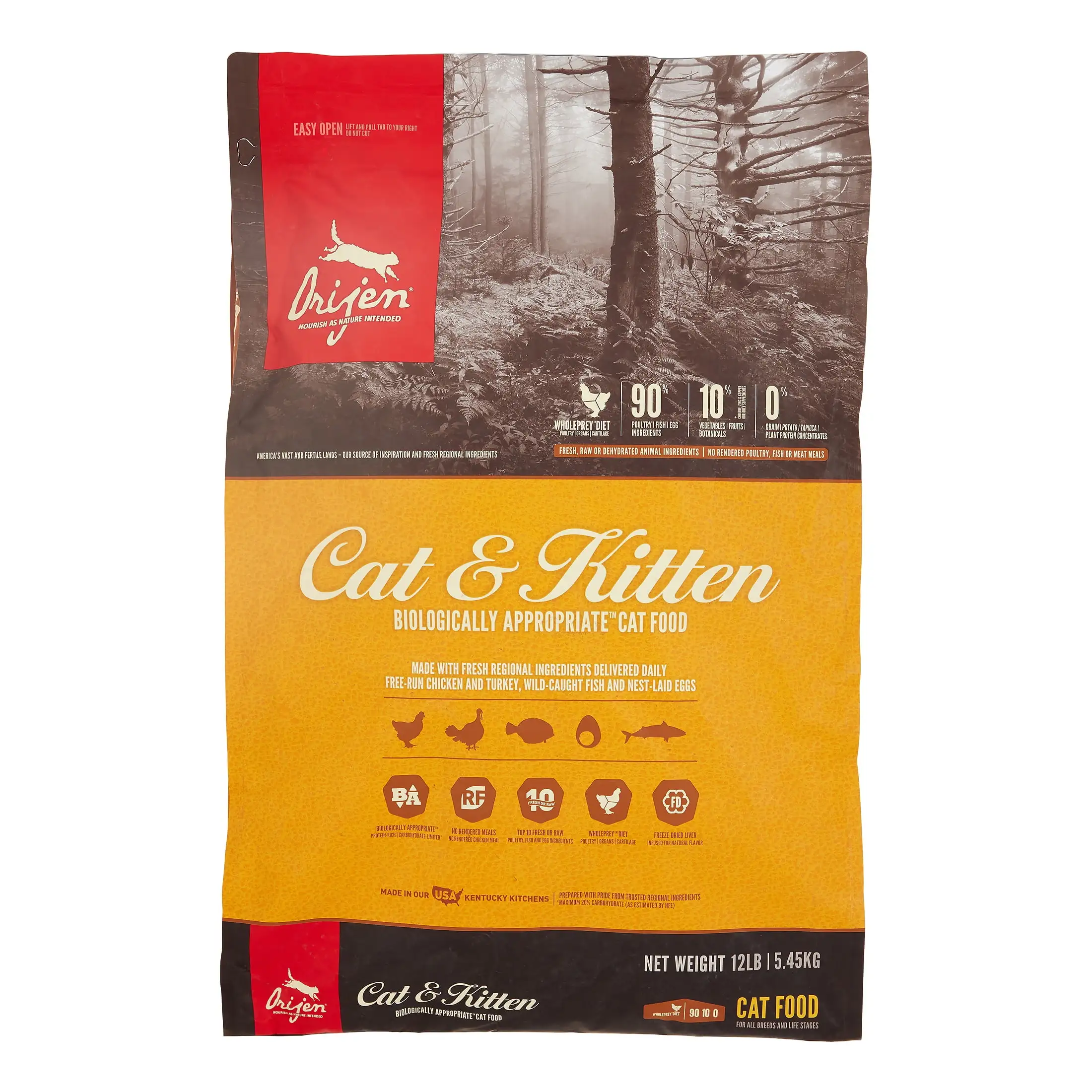 Orijen Cat & Kitten Biologically Appropriate Grain-Free Chicken. Turkey & Fish Dry Cat Food. 12 lb