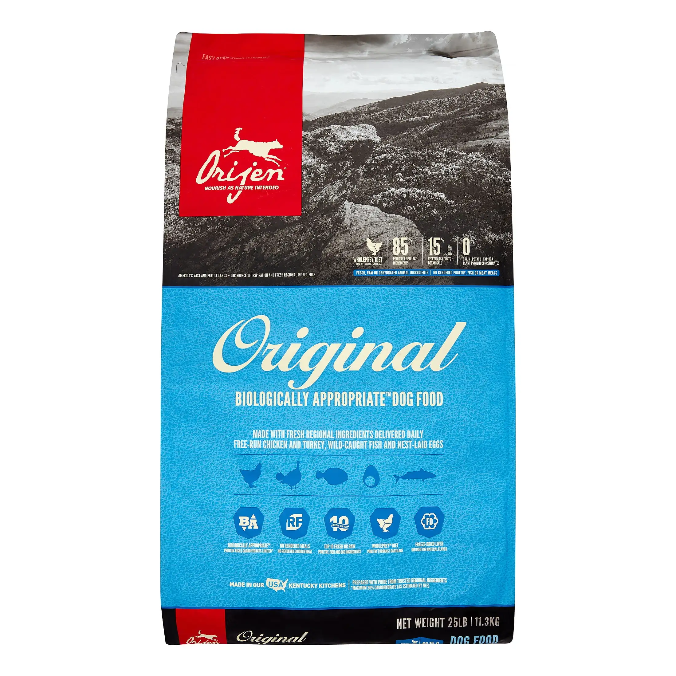 Orijen Original Biologically Appropriate Grain-Free Chicken. Turkey & Fish Dry Dog Food. 25 lb