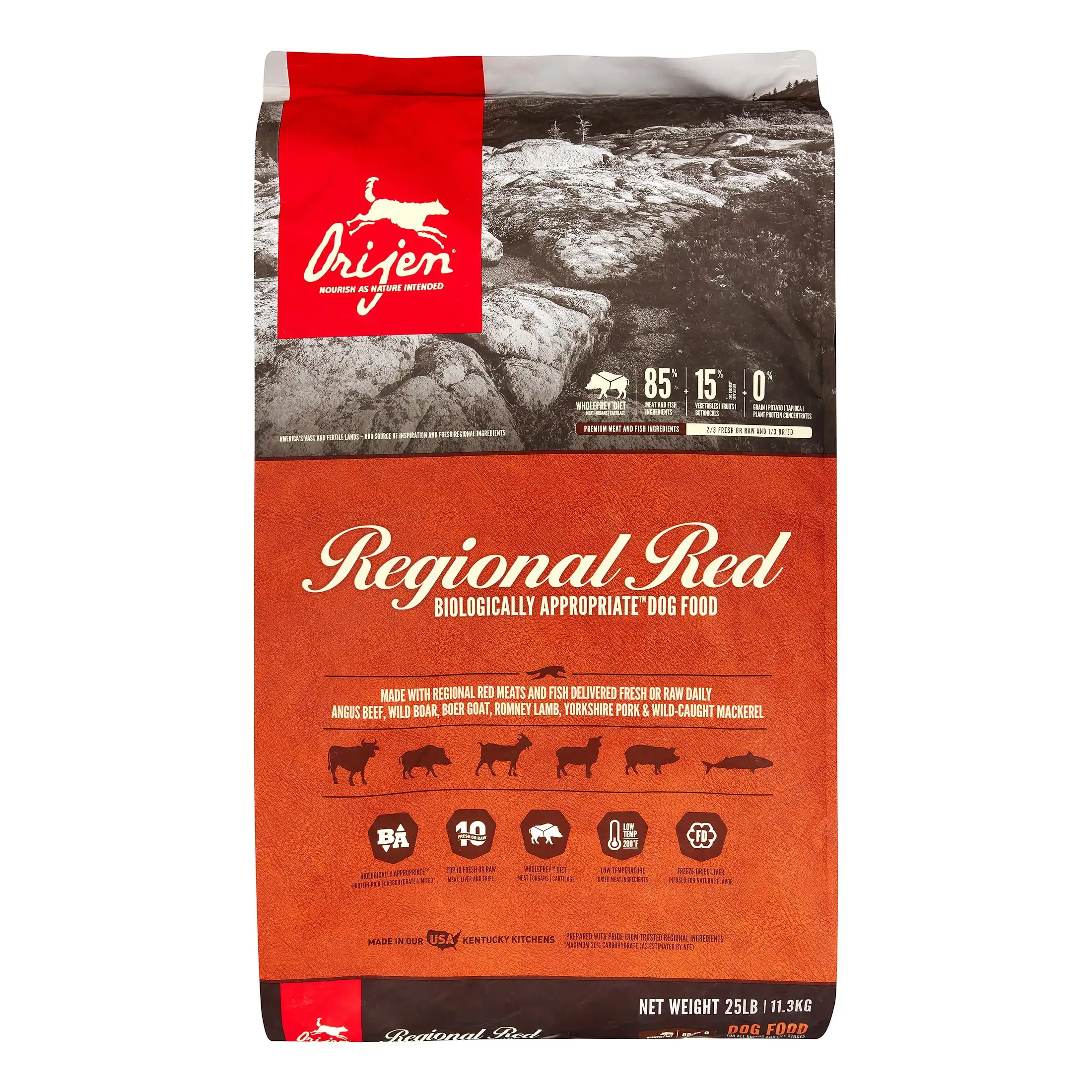 Orijen Regional Red Biologically Appropriate Red Meat & Fish Dry Dog Food. 25 lb