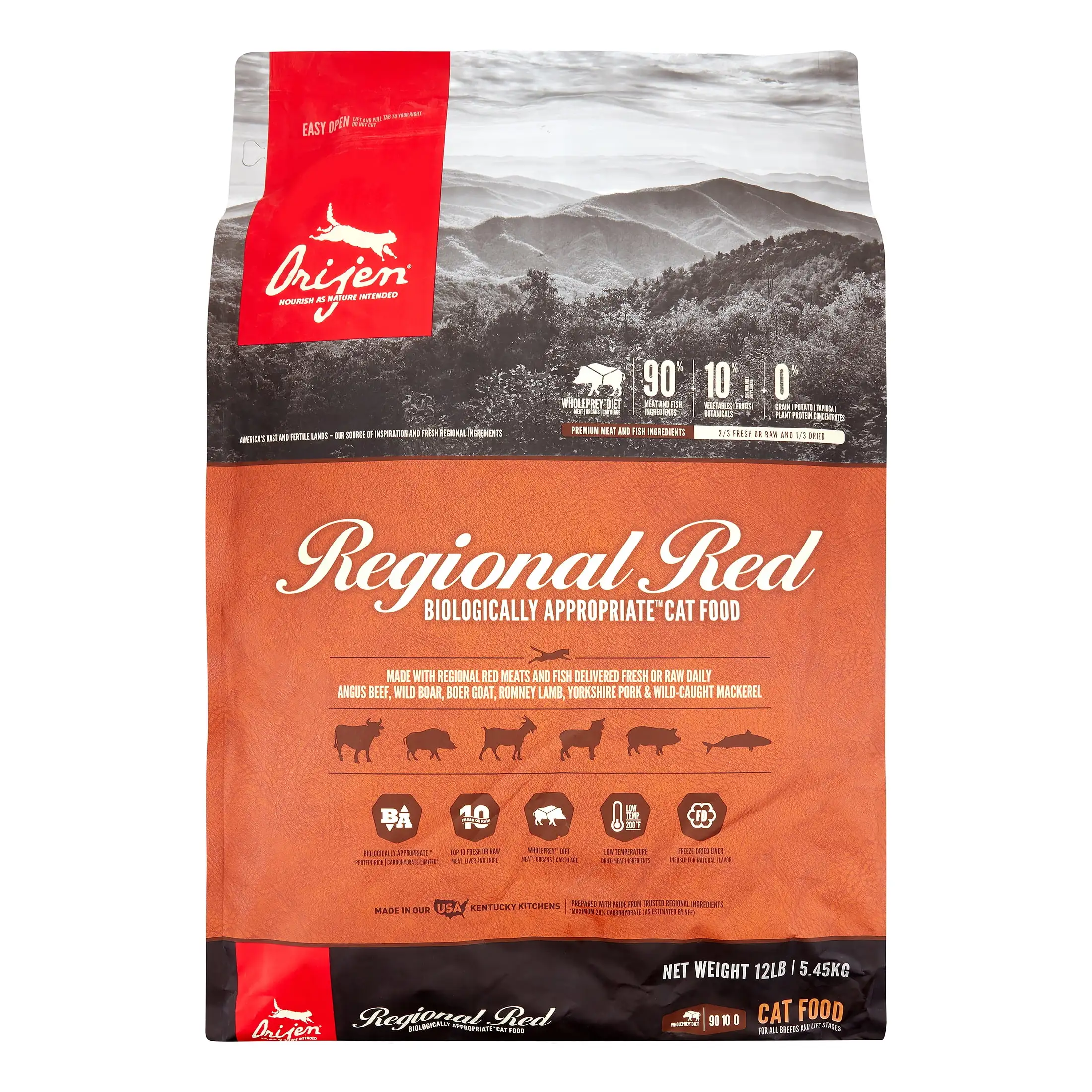 Orijen Regional Red Grain-Free Biologically Appropriate Red Meat & Fish Dry Cat Food. 12 lb