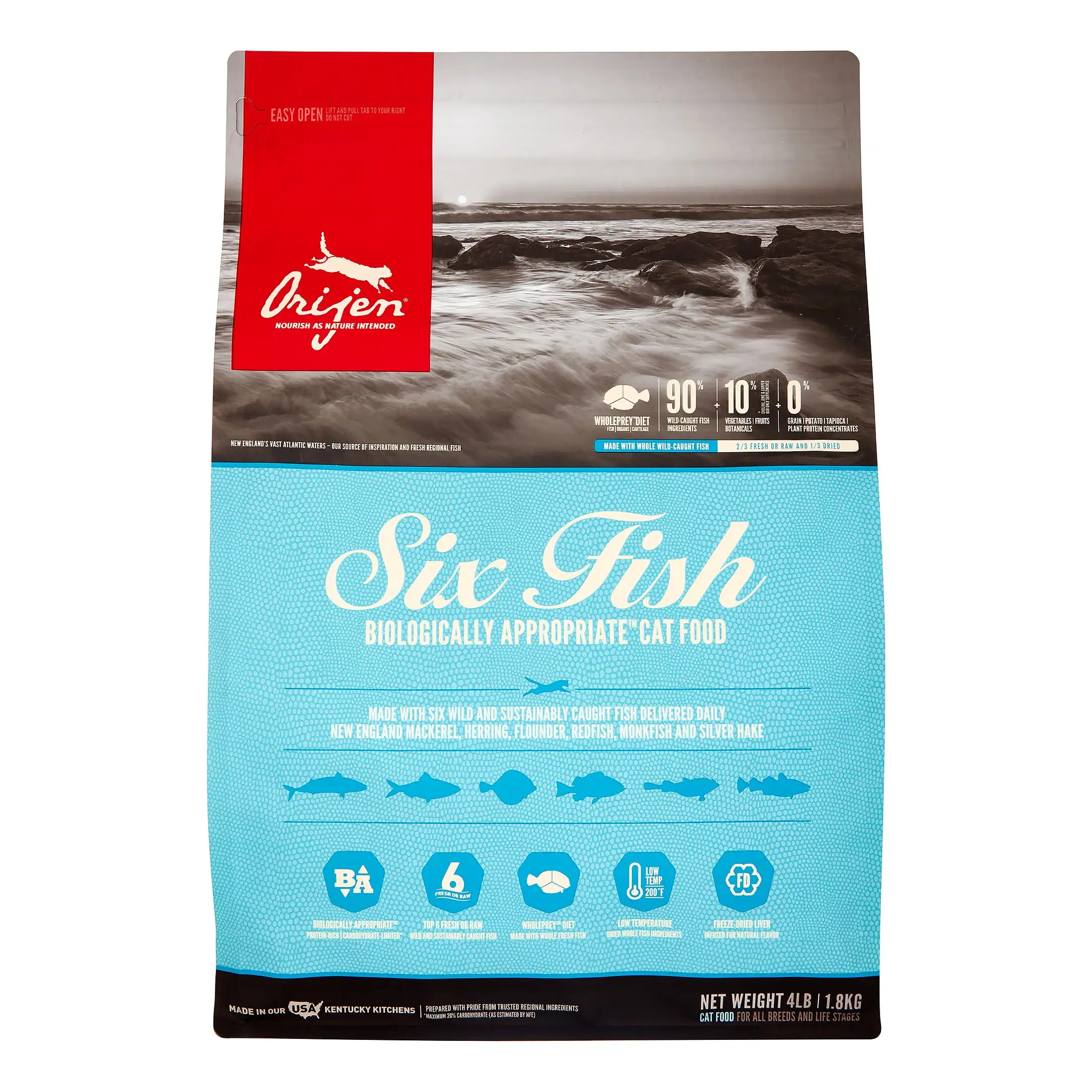 Orijen Six Fish Biologically Appropriate Fresh Fish & Sea Vegetables Dry Cat Food. 4 lb