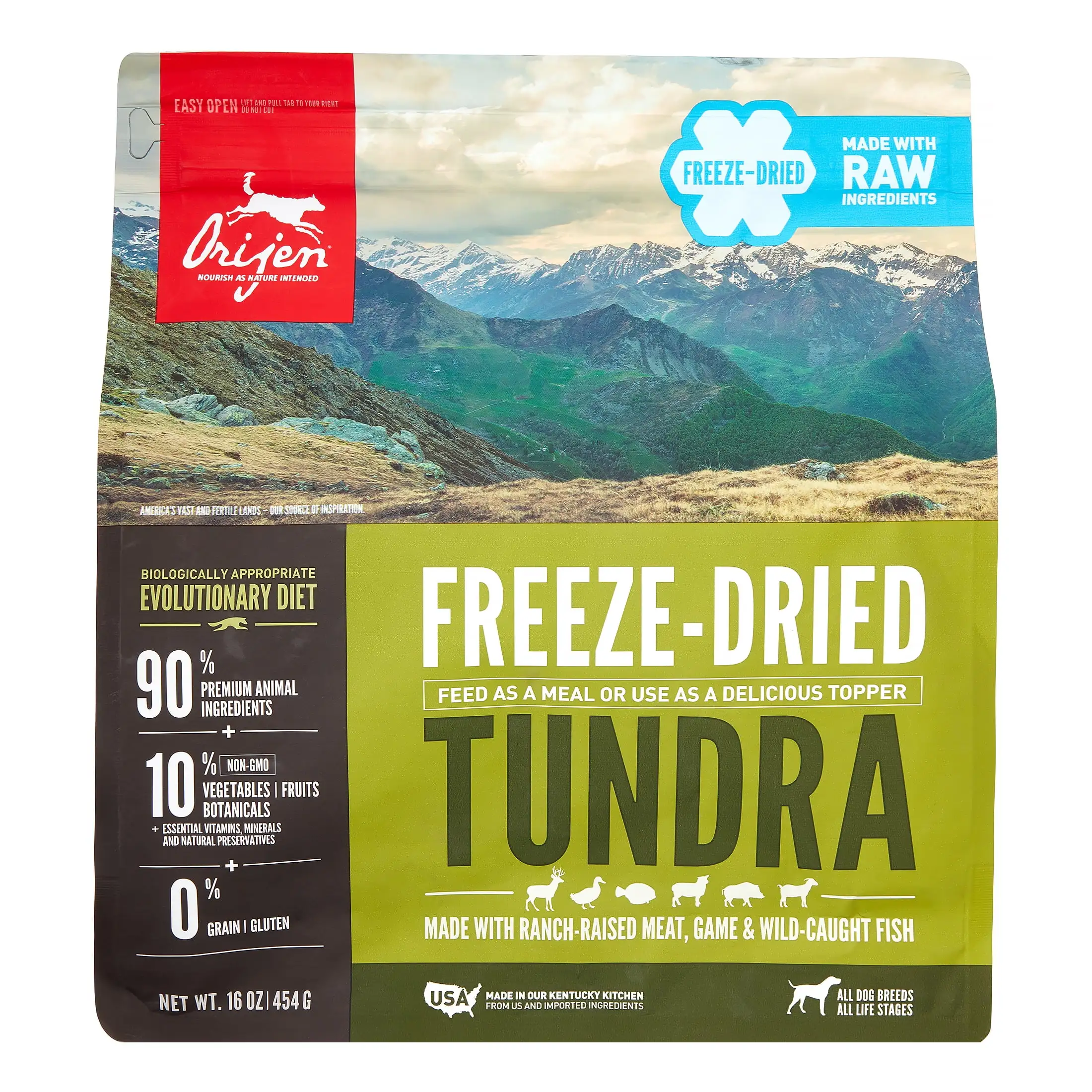 Orijen Tundra Grain-Free All Stages Freeze Dried Dog Food. 16 oz