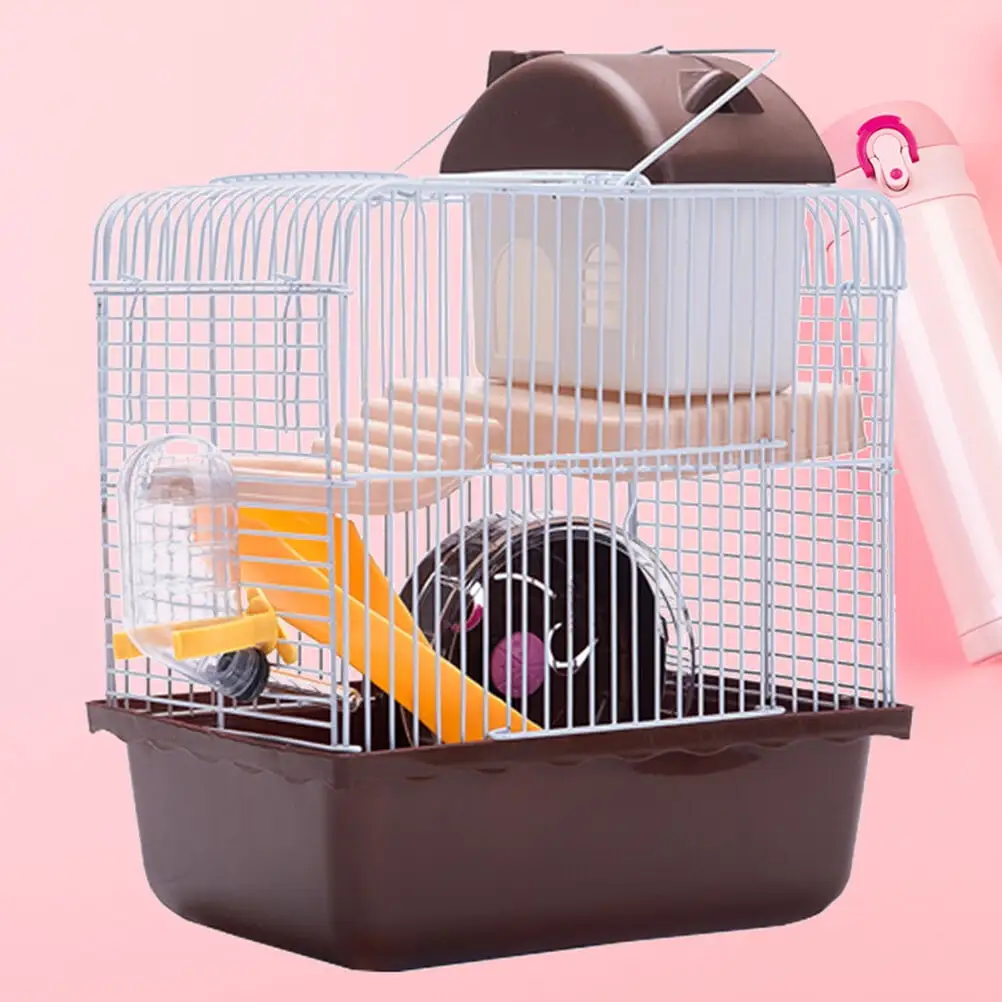 Ounona Double Layer Hamster Cage Pet House. Acrylic. Portable. Brown