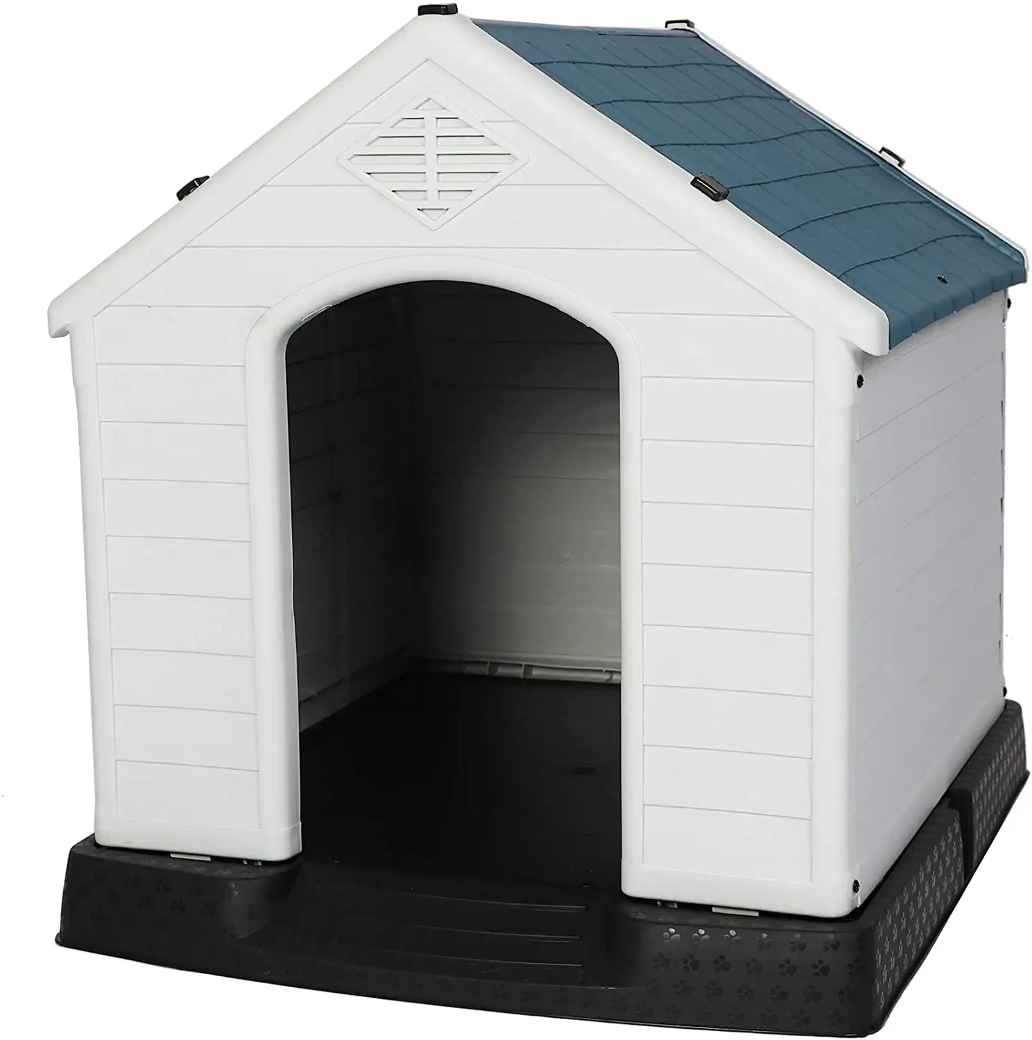 Outdoor Dog House with Plastic Waterproof Materials. Weather Resistant Pet Kennel with Elevated Floor Air Vents for Small Medium Large Dogs. Large