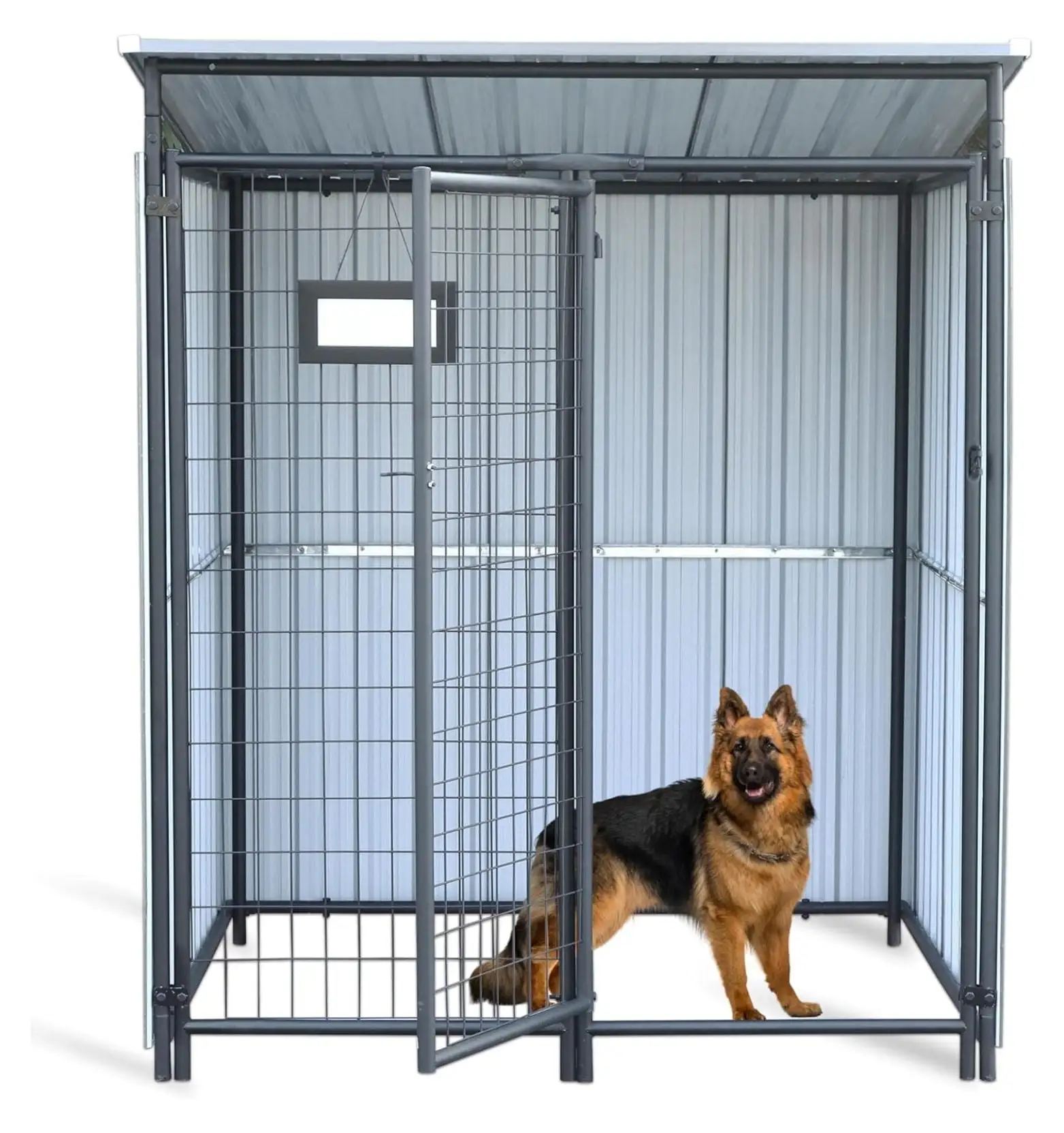 Outdoor Dog Kennel.4.3'??4.37'??5.35' Heavy Duty Dog Kennel.Semi-Enclosed Outside Dog Kennel Waterproof UV-Resistant Cover and Secure Lock