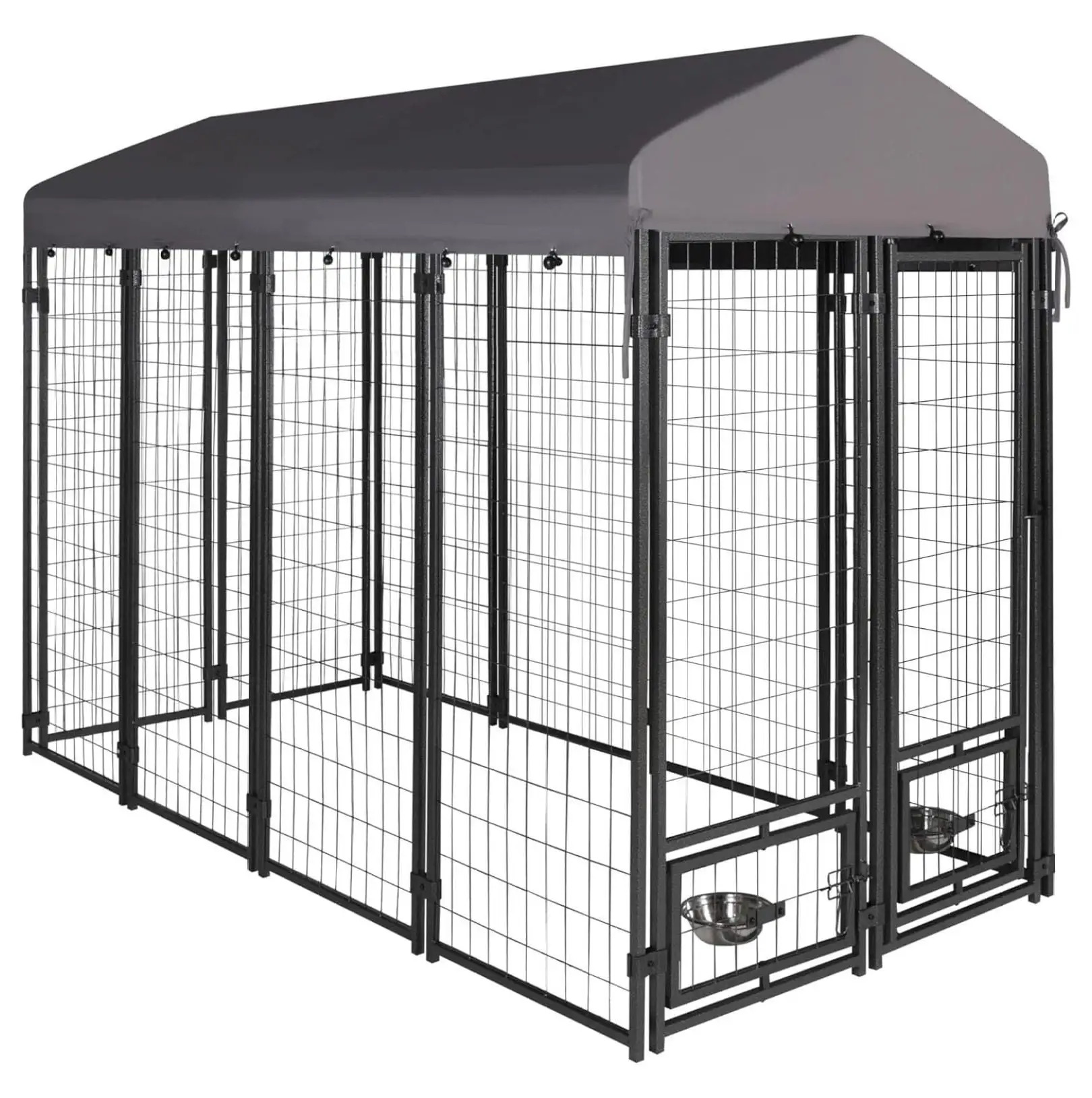 Outdoor Dog Kennel. 4' x 8' x 6' Heavy Duty Metal Dog Cage Dog Pen Enclosure House with Roof & Rotating Feeding Door