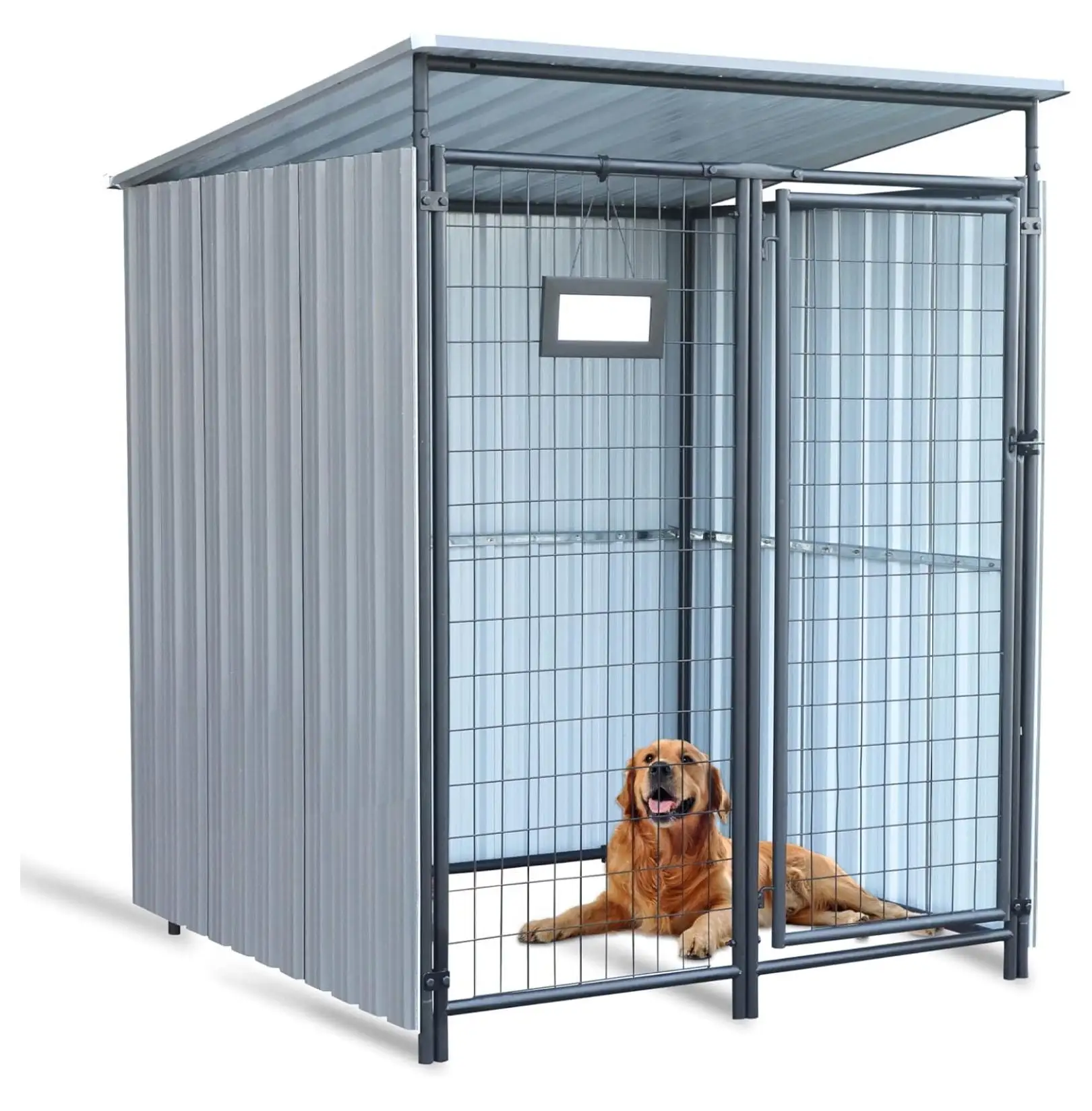 Outdoor Dog Kennel.Semi-Enclosed Outside Dog Kennel with Waterproof Iron Canopy and Safety Locks.Heavy Duty Dog Kennel for Small/Medium Dogs.4.3'??4.37'??5.35'