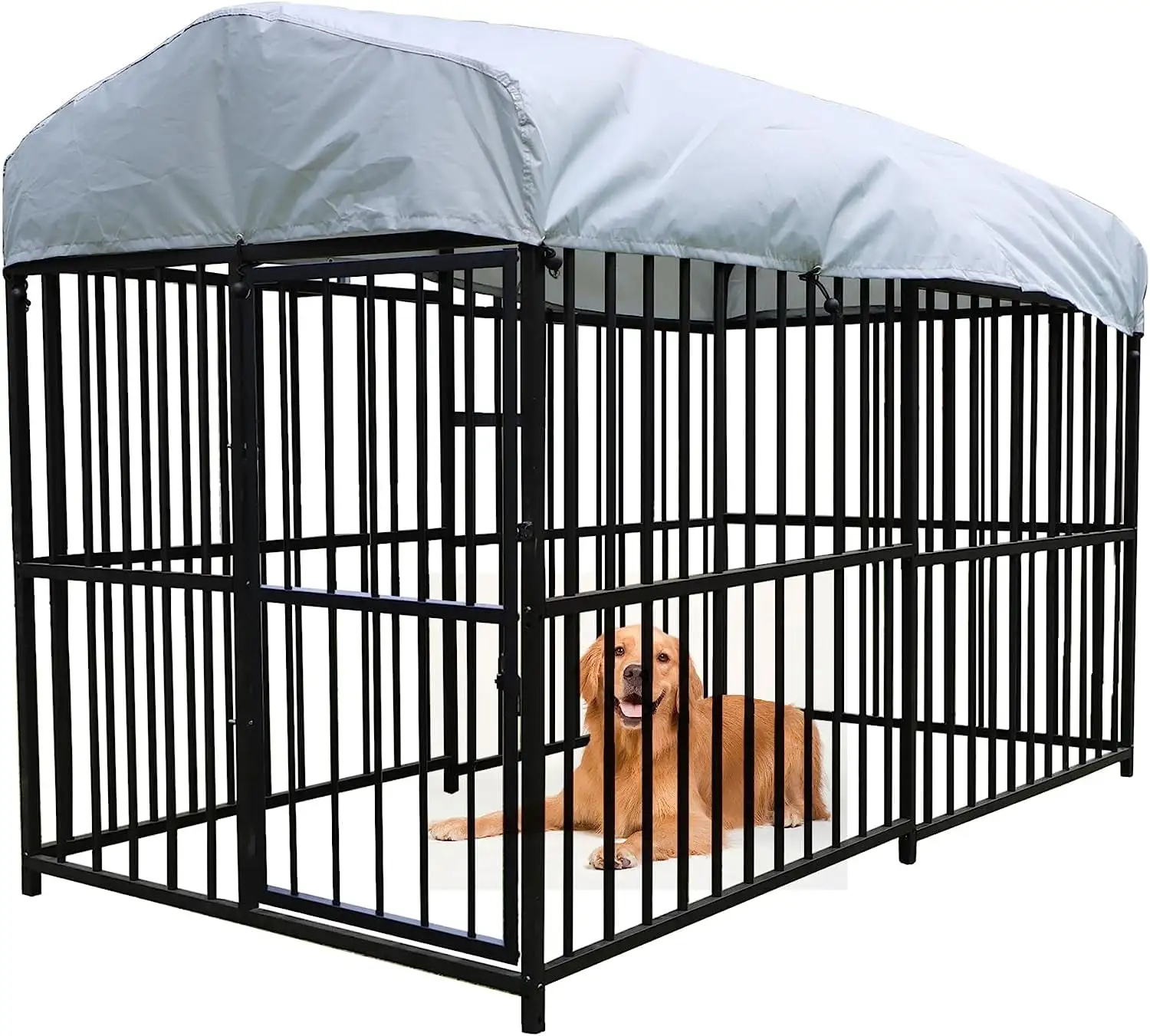 Outdoor Large Dog Kennel Enclosures. Detachable Breathable Anti-Rust Dog Runs with Waterproof Cover. Ducks Rabbits Habitat Spire Shaped Outdoor Farm Use. 4'x7.8'x5'. Black