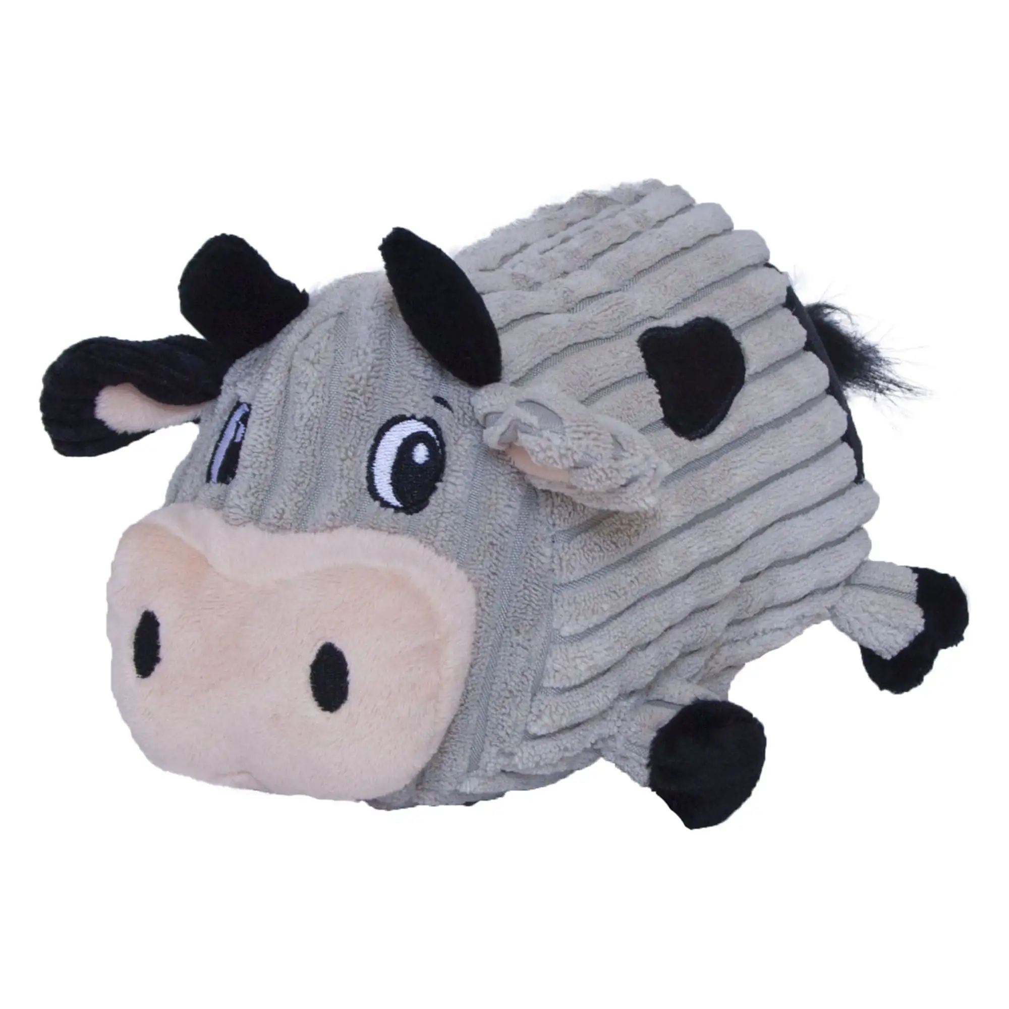 Outward Hound Fattiez Cow Plush Dog Toy. Grey. Medium