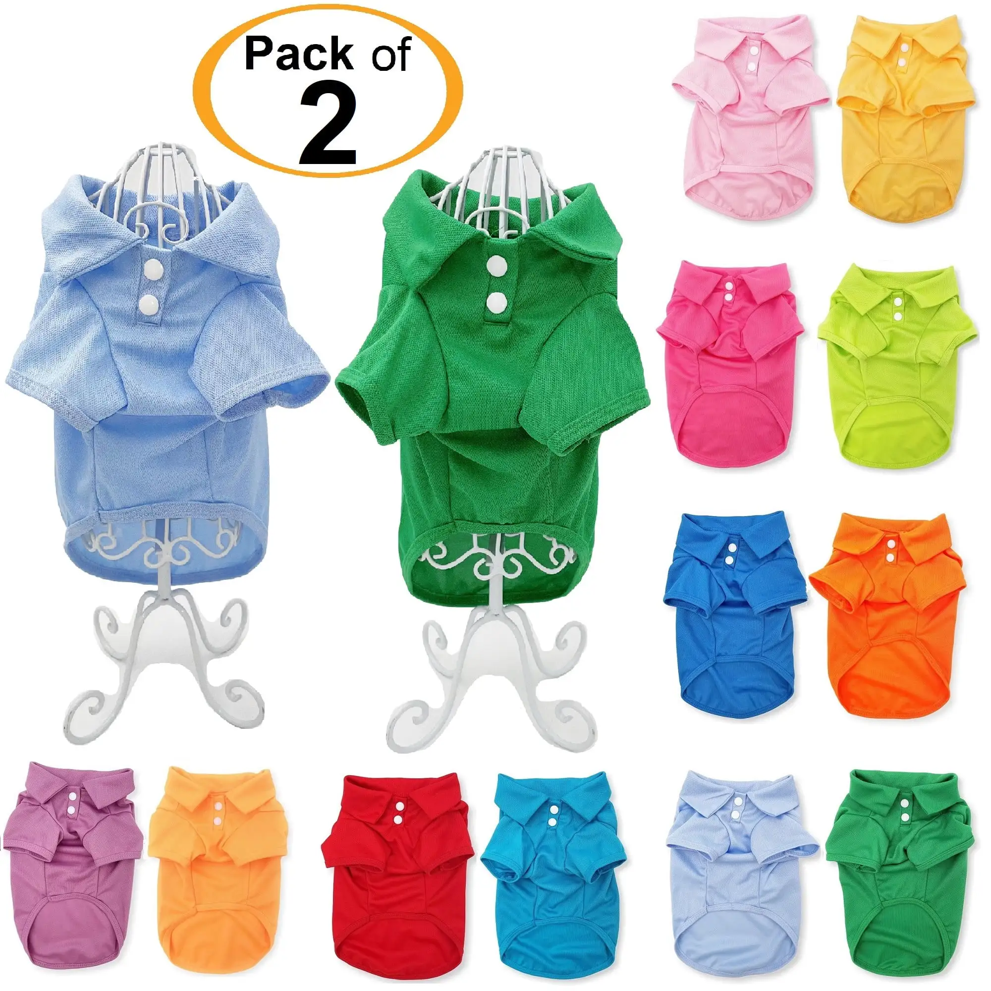 PACK of 2 ??olors Dog Polo Shirts Puppy Cat For SMALL Pet sz XXS: Length - 8