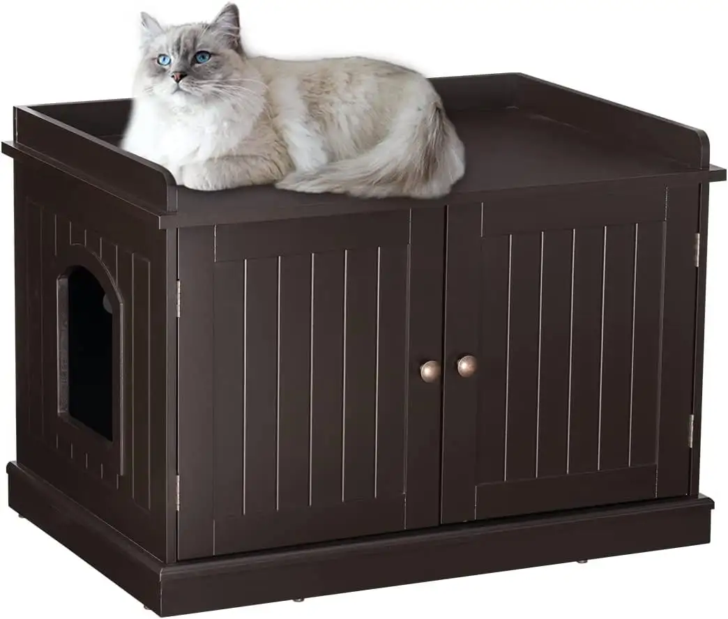 PAWLAND Lager Cat Washroom Storage Bench.cat Litter Box Enclosures -Espresso