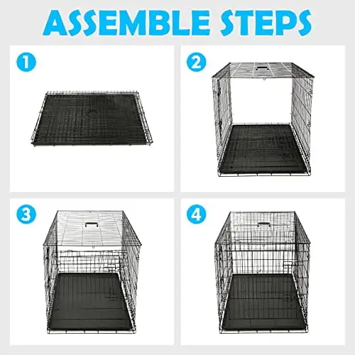 PAWOLOGY Wire Dog Crate Large 42 inches w/Divider Double Door.Heavy Duty. Collapsible and Portable Folding Metal Kennel. Removable Tray. Indoor/Outdoor.Black