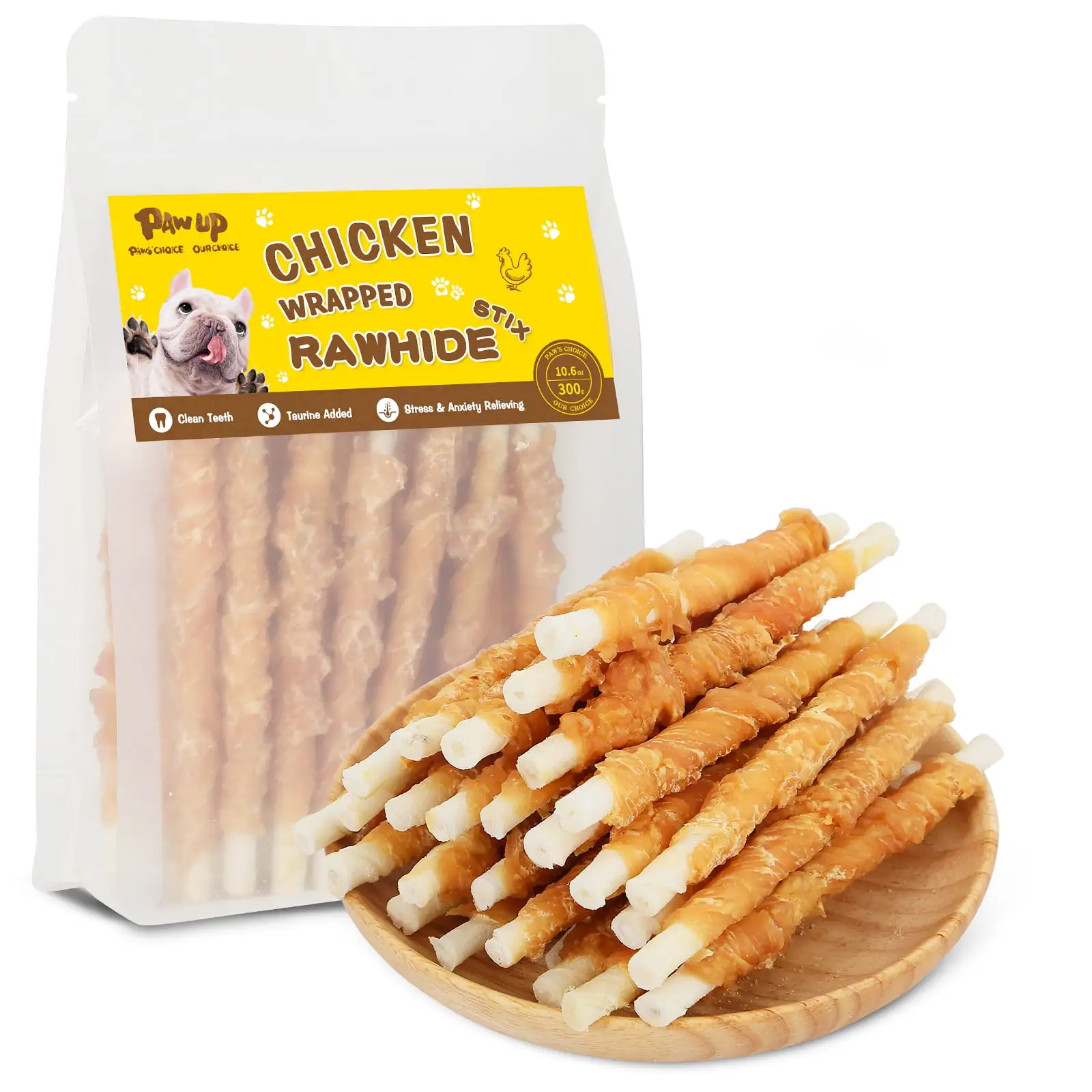 PAWUP Chicken Wrapped Rawhide Sticks Dog Treat. Long Lasting Rawhide Chew Snack for Small Medium Large Dogs. 10.4oz