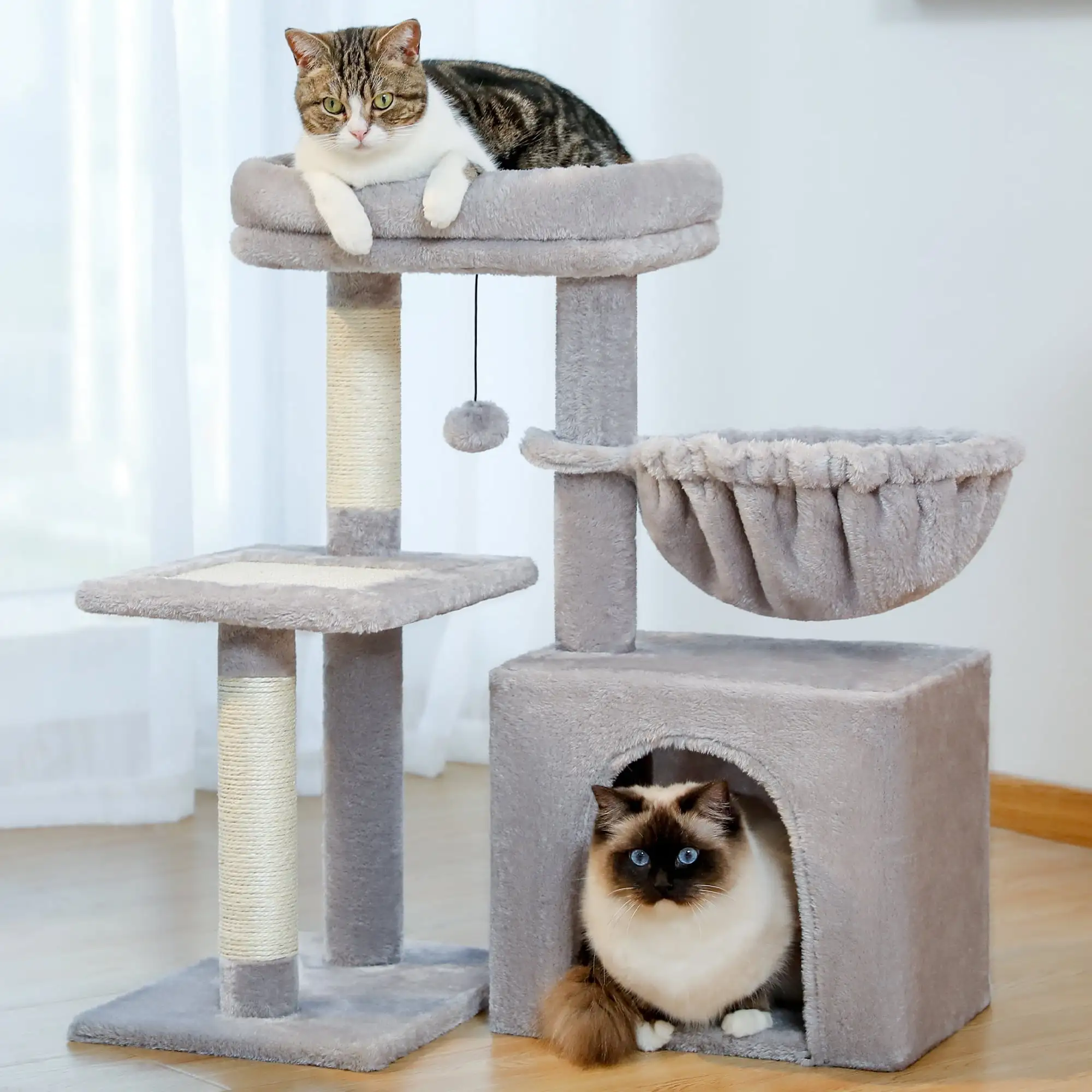 PAWZ Road 28 Small Cat Tree Tower Cat Condo with Perch Cat Scratching Post for Indoor Cats. Gray