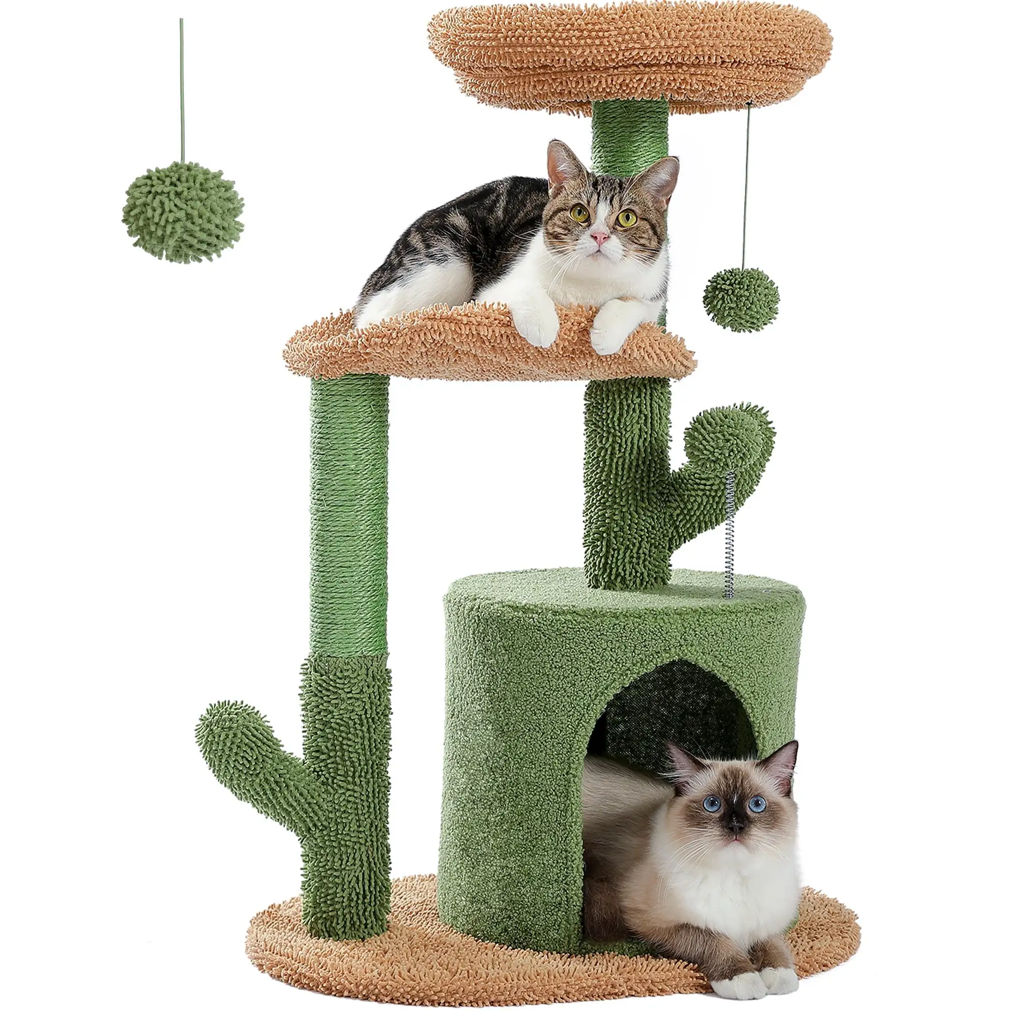 PAWZ Road 32 Cactus Cat Tree Tower with Cat Scratching Posts Cozy Condo Perch for Indoor Cats.Green