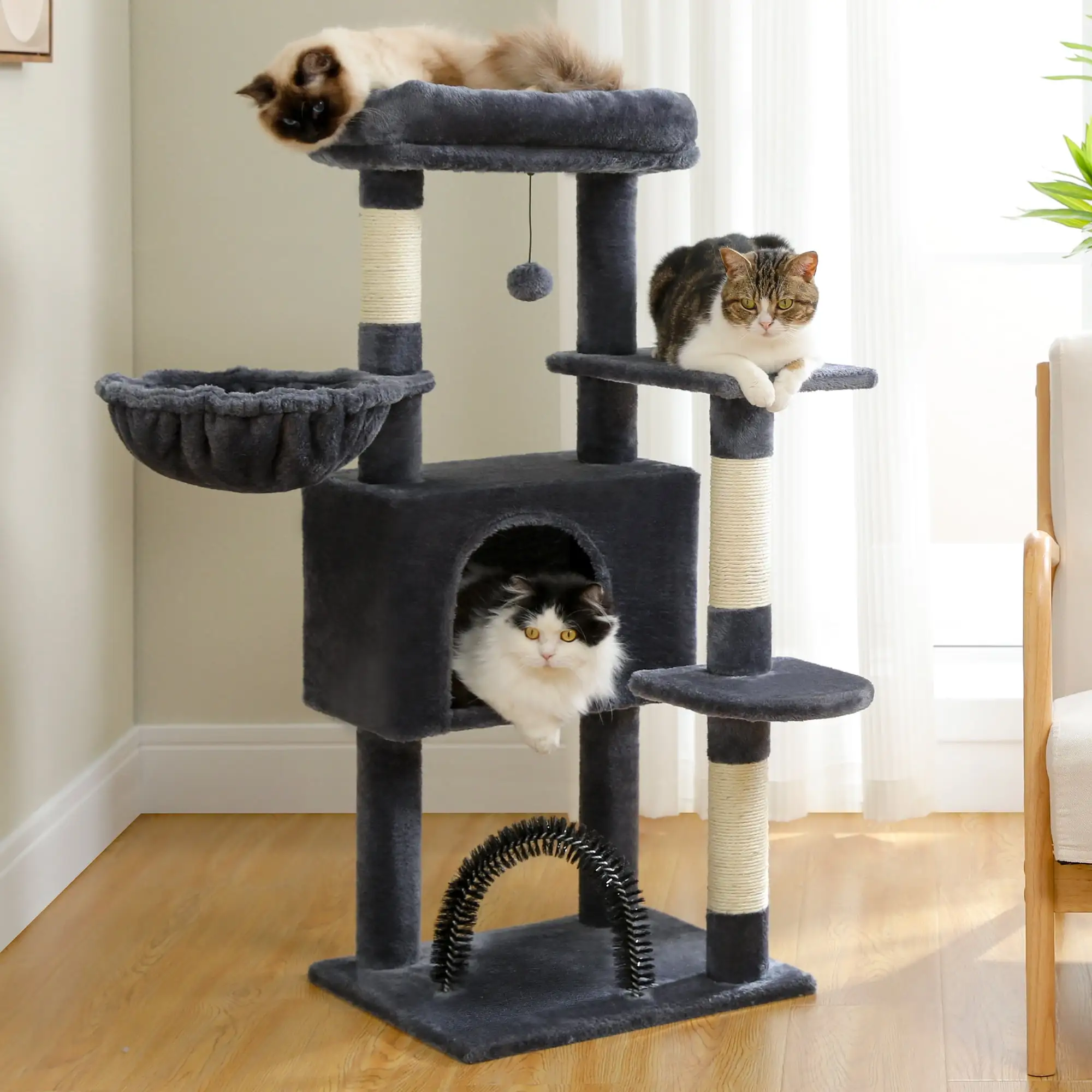 PAWZ Road 42 Cat Tree Tower Cat Condo With Large Perch Scratching Posts for Indoor Cats. Dark Gray