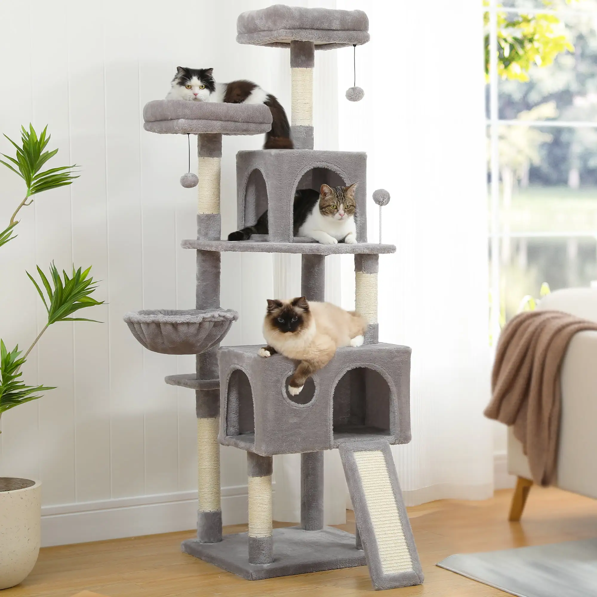 PAWZ Road 64 Cat Tree Large Cat Tower Condo Multi-Level Cat Scratching Post Tower for All Indoor Cats. Gray