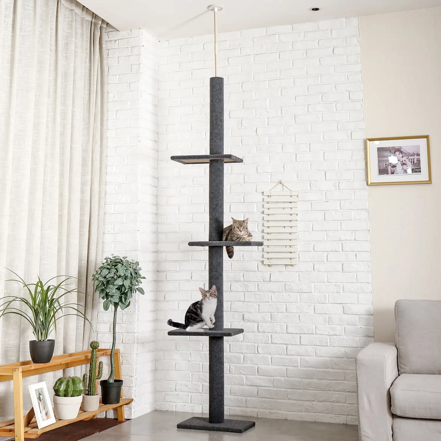 PAWZ Road 90-107 Floor to Ceiling Cat Tree Tower 4 Tier Tall Cat Climbing Posts Adjustable. Gray