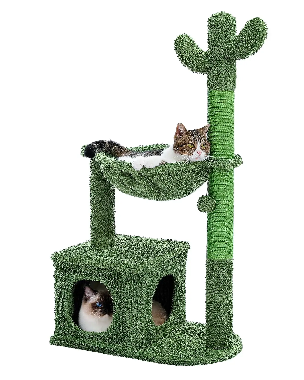 PAWZ Road Cactus Cat Tree Condo 39.4 with Hammock Perch. Cat Sisal Scratching Post for Indoor Kitty Medium Cats.Green