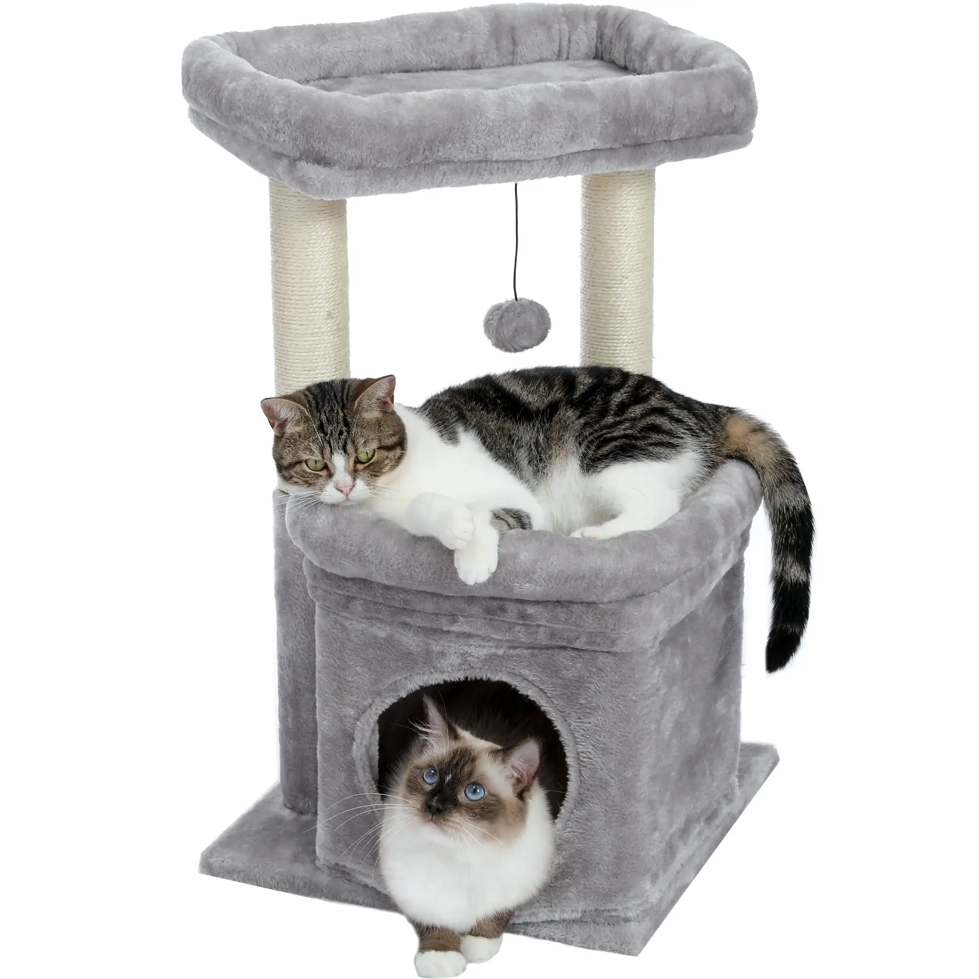 PAWZ Road Cat Tree Condo 27 Cat Tower with Large Top Perch and Scratching Posts for Kittens and Medium Cats. Gray