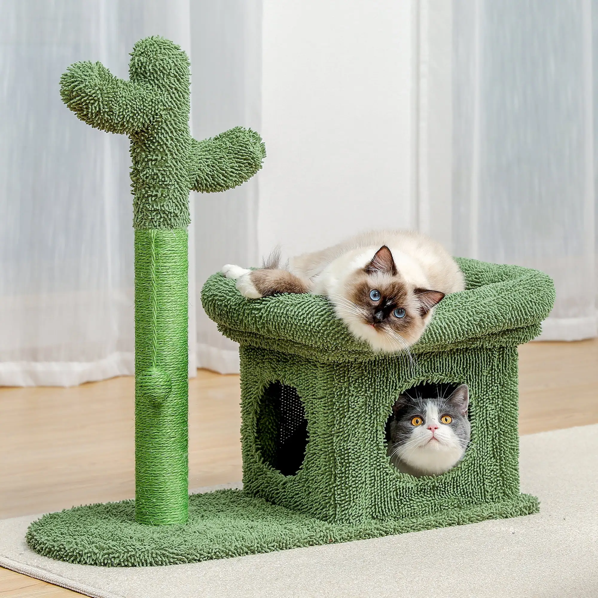 PAWZ Road Cat Tree Tower 27.6 with Cactus Cat Scratching Post for Kittens and Small Cats. Green