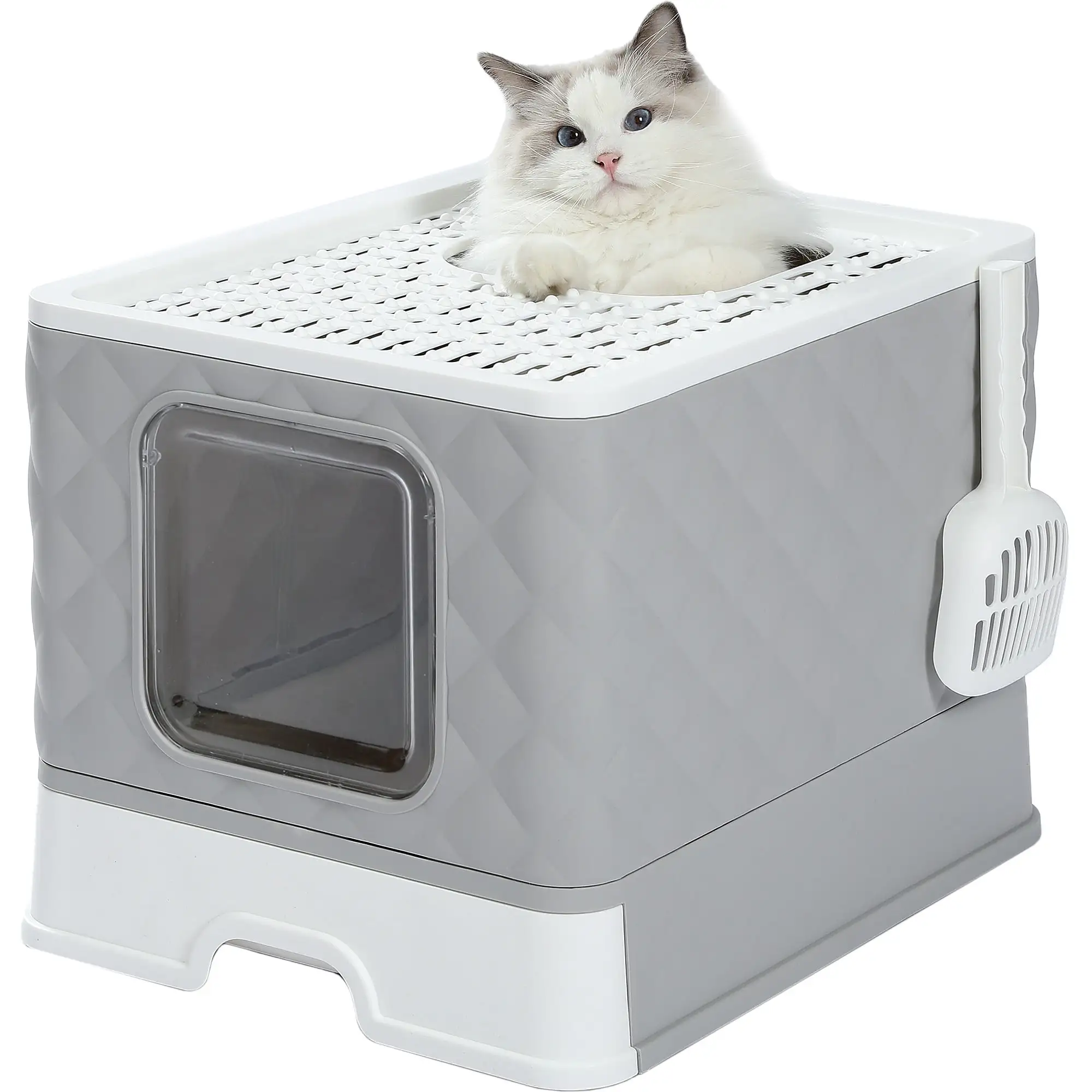 PAWZ Road Enclosed Cat Litter Box Large with Lid Drawer Type Easy to Clean.Gray