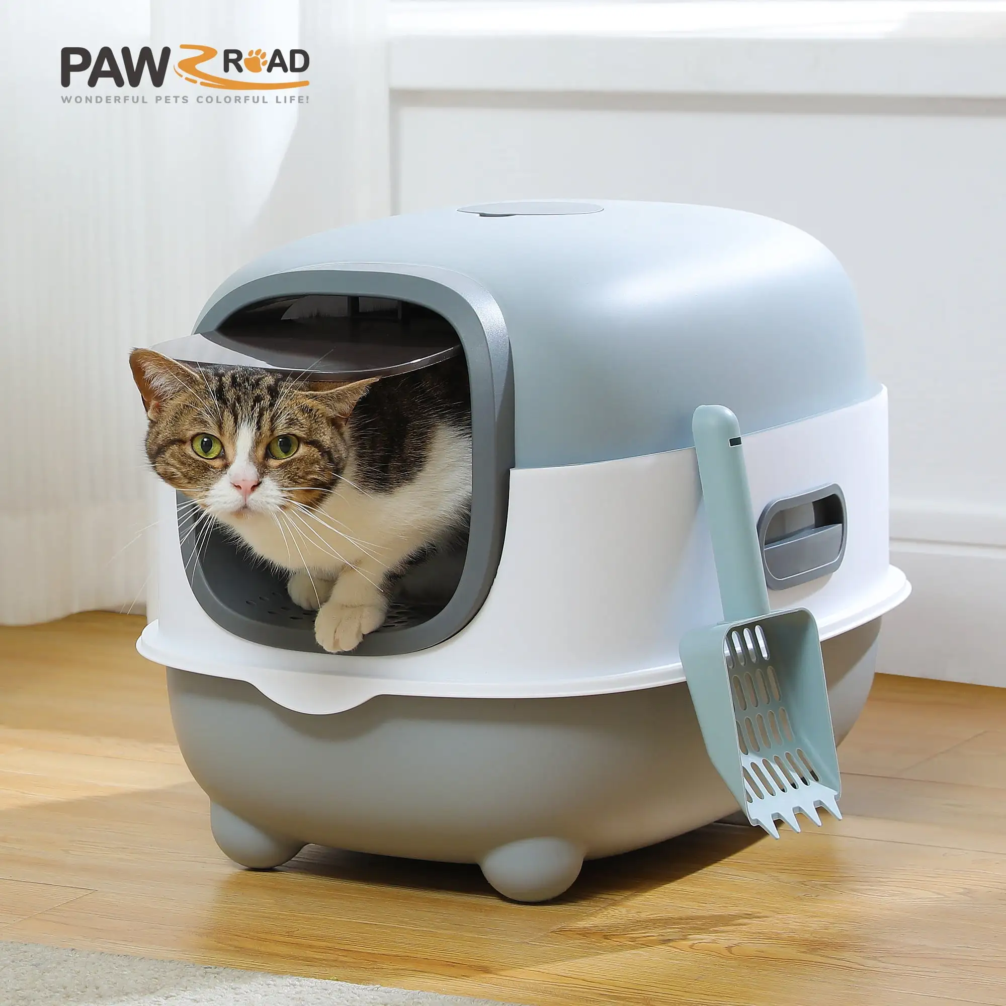 PAWZ Road Enclosed Cat Litter Box with Removable Door 3-in-1 Cat Toilet for Indoor Cats. Gray