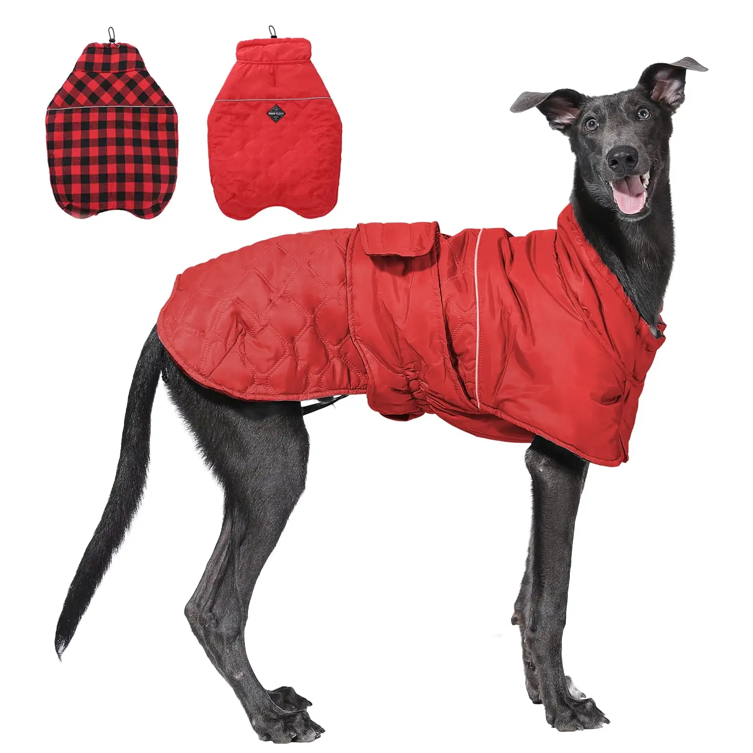 PAWZ Road Warm Dog Winter Coat Reversible Plaid Dog Vest Apparel Cold Weather Jacket for All Dogs (XS-3XL). Red