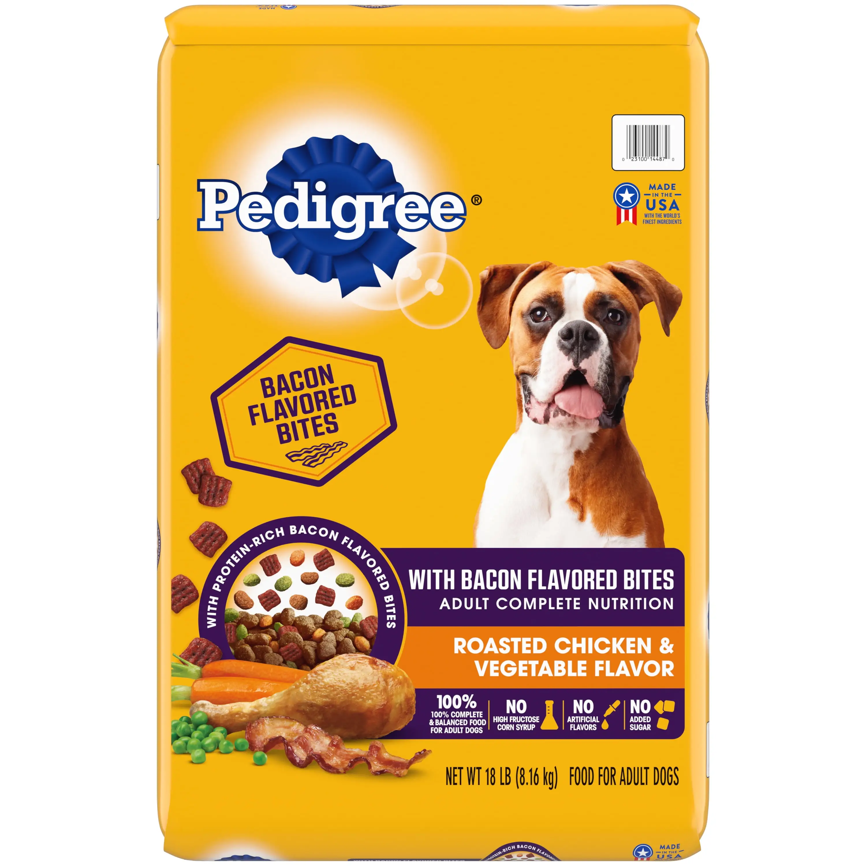 PEDIGREE Adult Dry Dog Food. Roasted Chicken and Vegetable Flavor with Bacon Flavored Bites. 18 lb. Bag