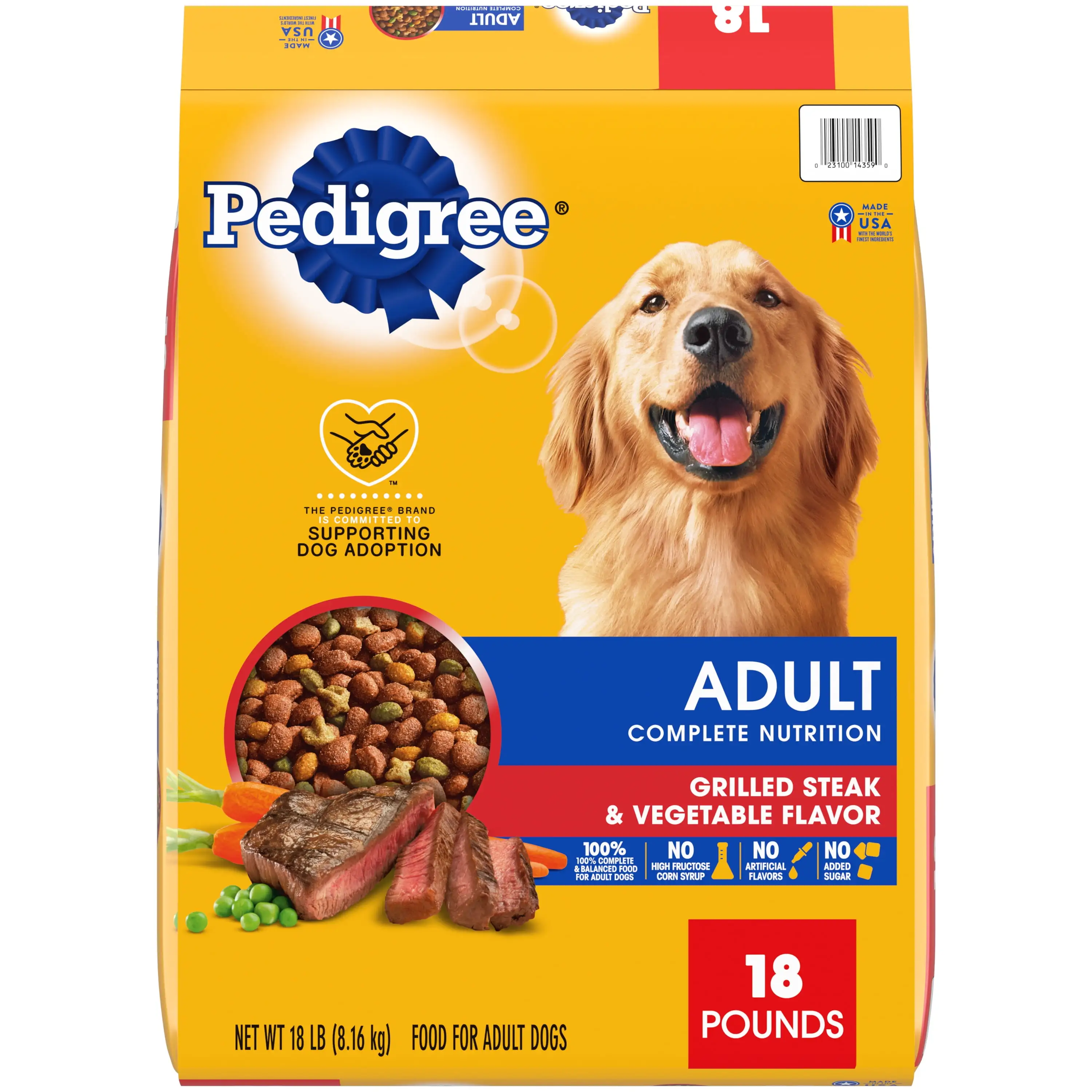 PEDIGREE Complete Nutrition Grilled Steak & Vegetable Dry Dog Food for Adult Dog. 18 lb. Bag