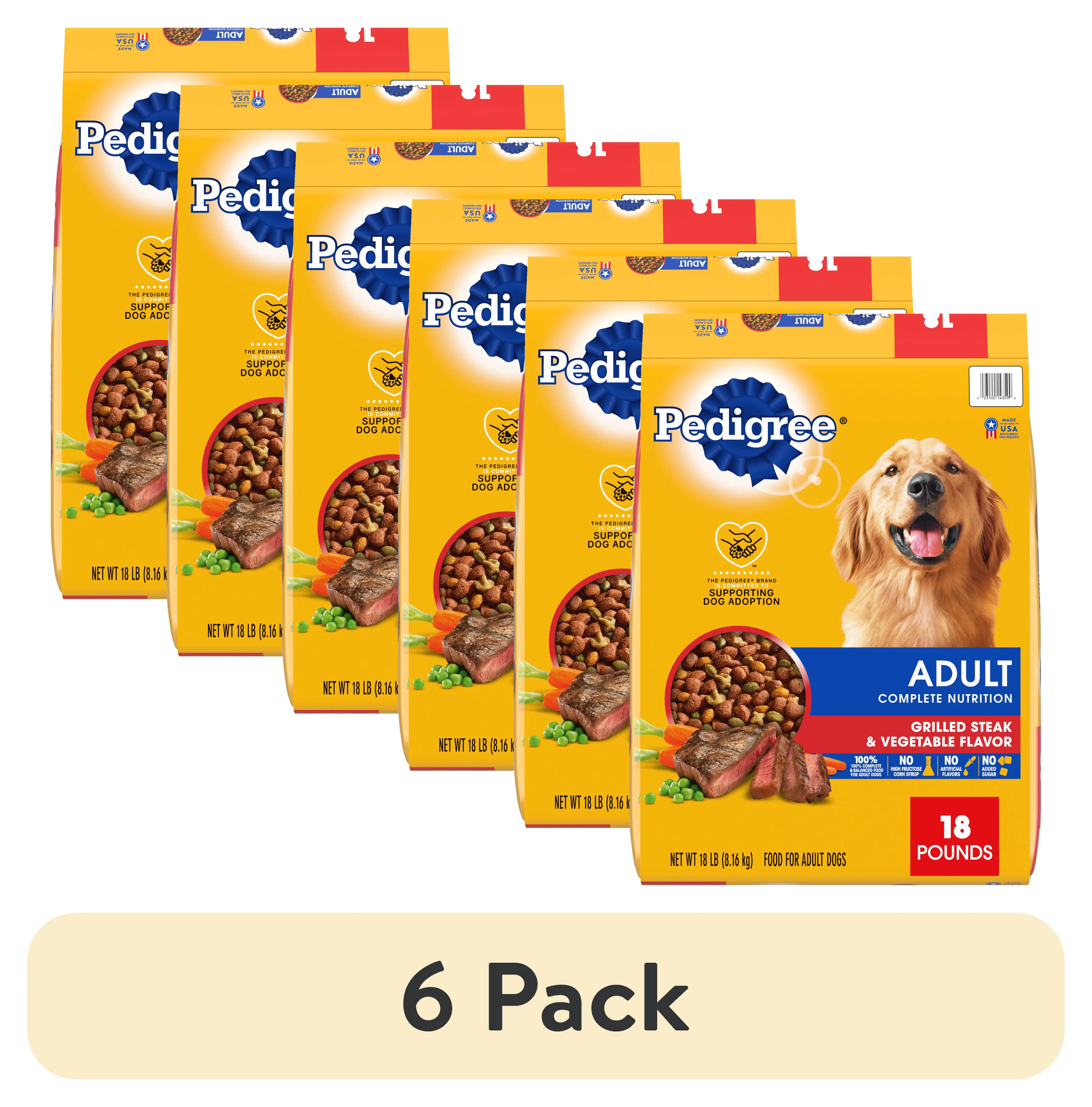 (6 pack) PEDIGREE Complete Nutrition Grilled Steak & Vegetable Dry Dog Food for Adult Dog. 18 lb. Bag