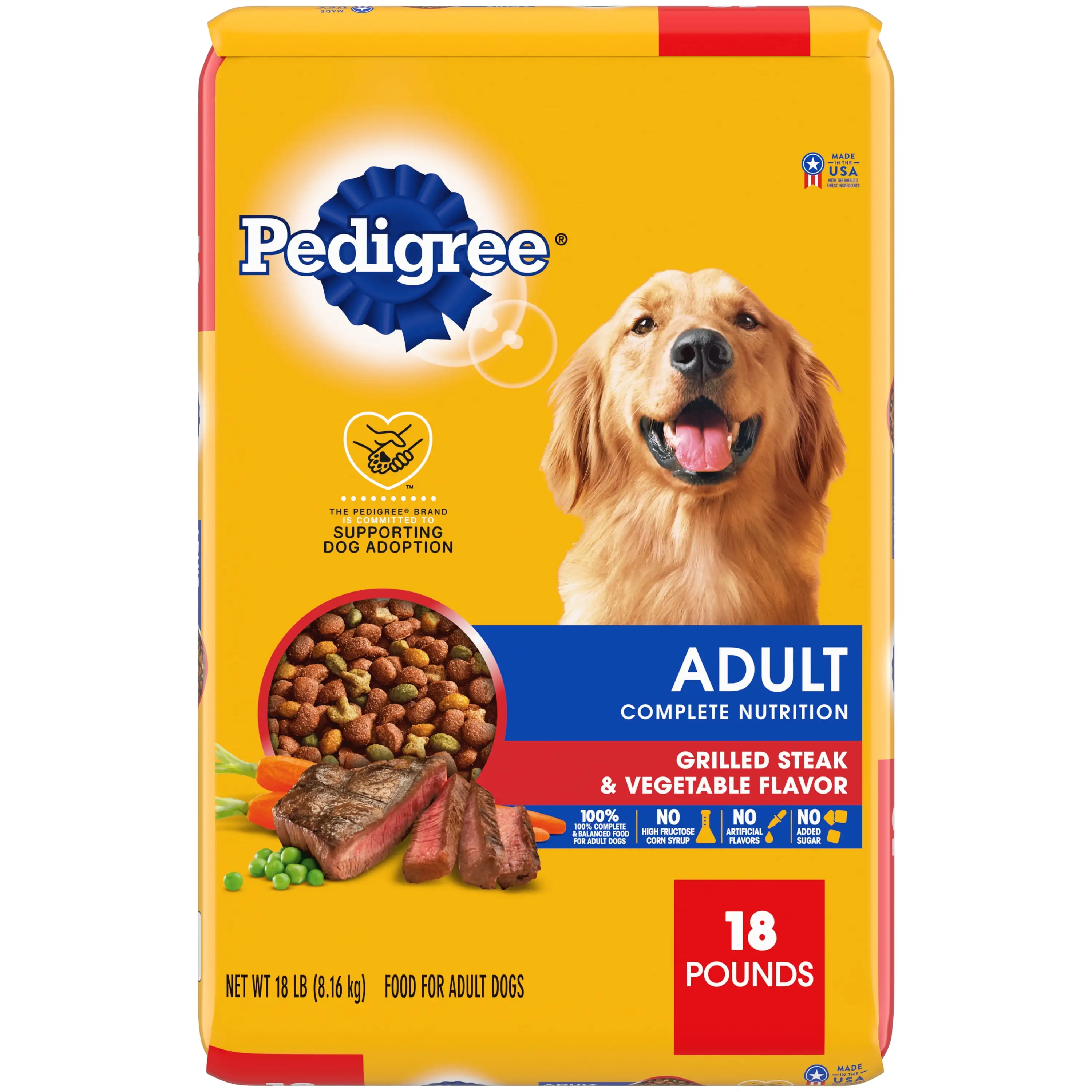 PEDIGREE Complete Nutrition Grilled Steak & Vegetable Flavor Dry Dog Food for Adult Dog 18 lb. Bag