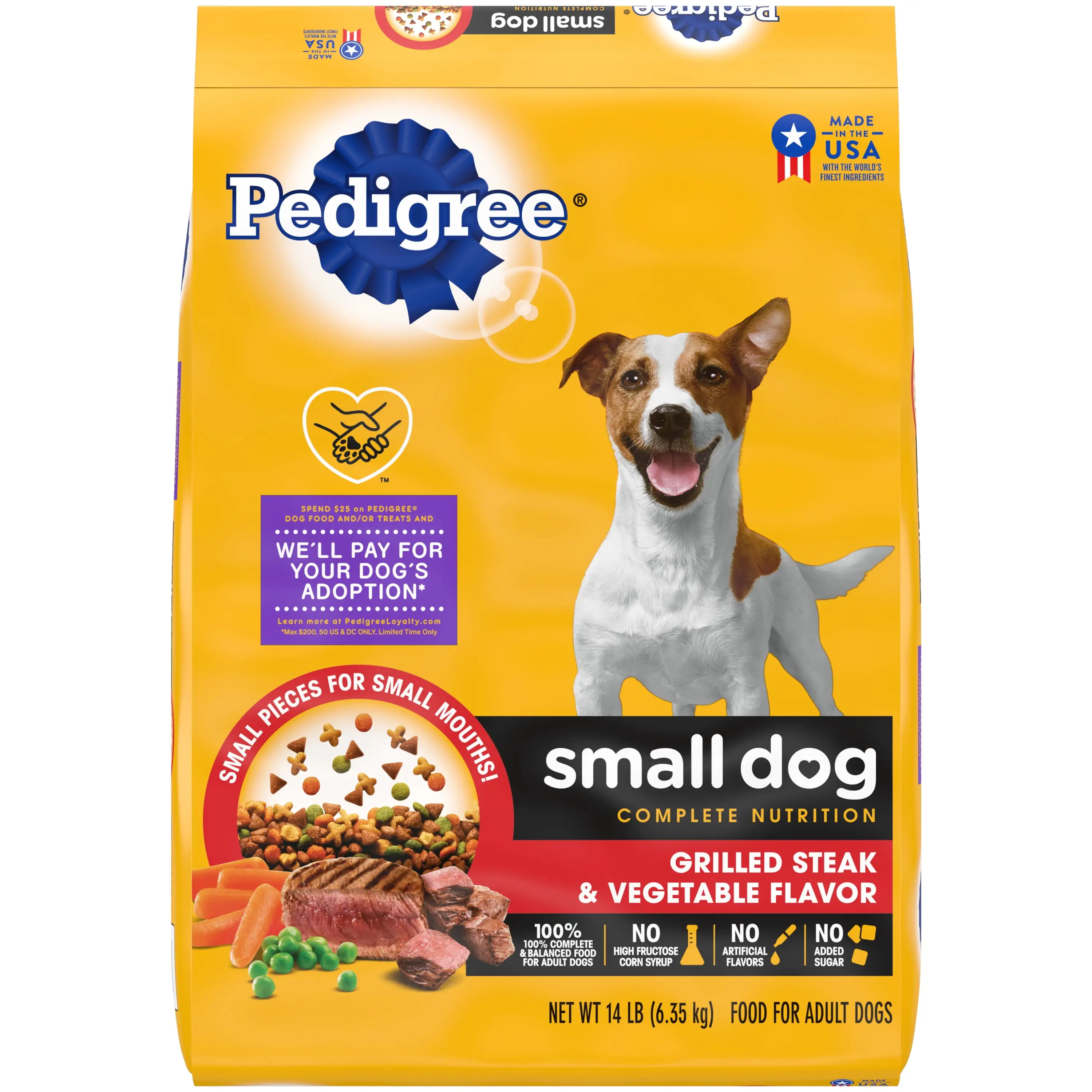 PEDIGREE Complete Nutrition Grilled Steak and Vegetable Dry Dog Food for Small Adult Dog. 14 lb. Bag