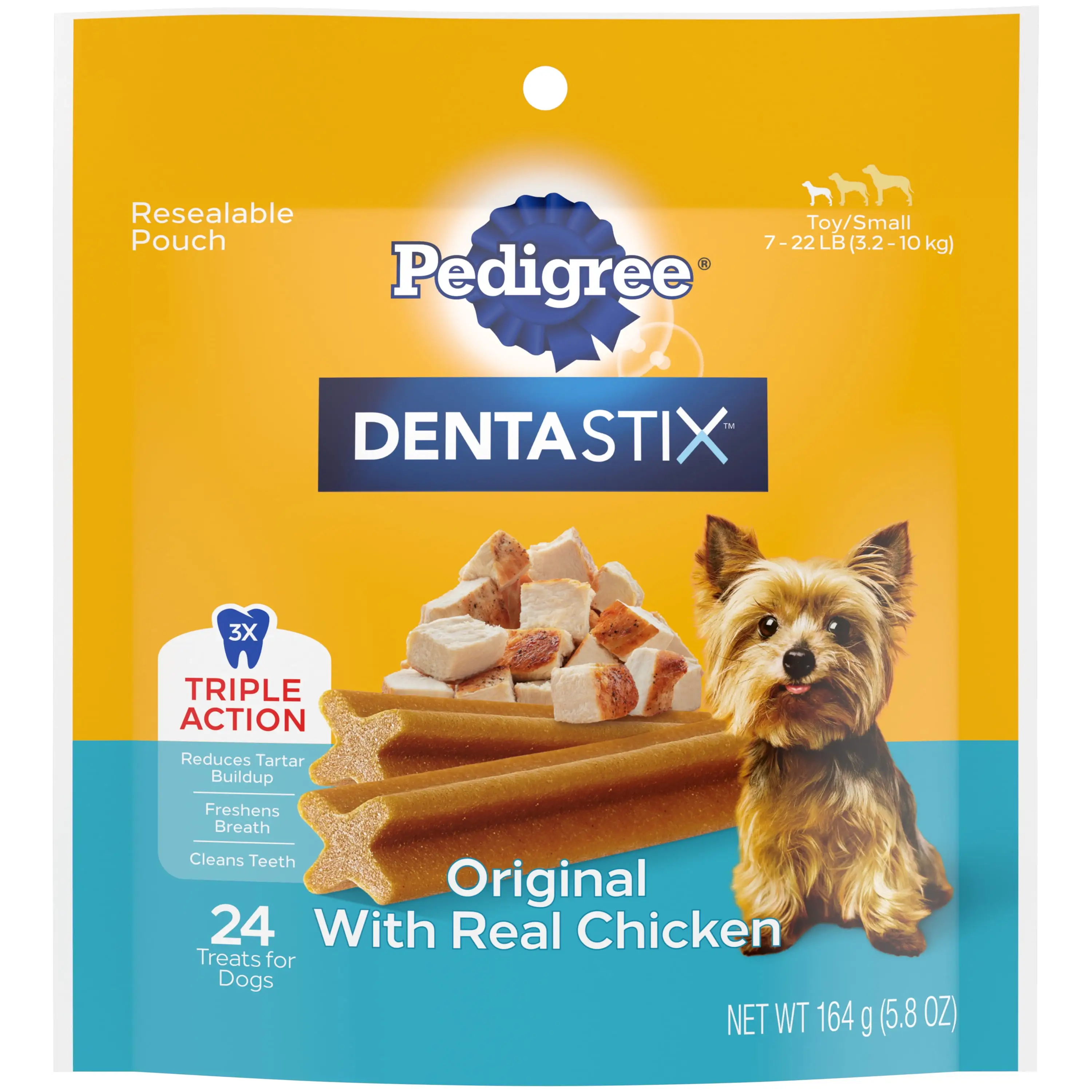 PEDIGREE DENTASTIX Original Flavor Dental Bone Treats for Toy/Small Dogs. 6 oz. Pouch (24 Treats)