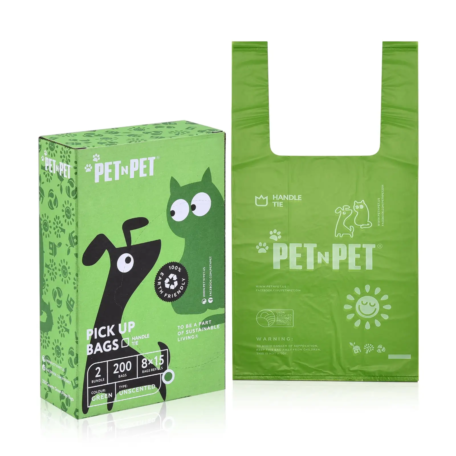 PET N PET Dog Poop Bags. Poop Bags with Easy-tie Handles Unscented Leak Proof Dog Bags for Poop. USDA Certified 38% Biobased Dog Waste Bag Measures 8 x 15 Inches