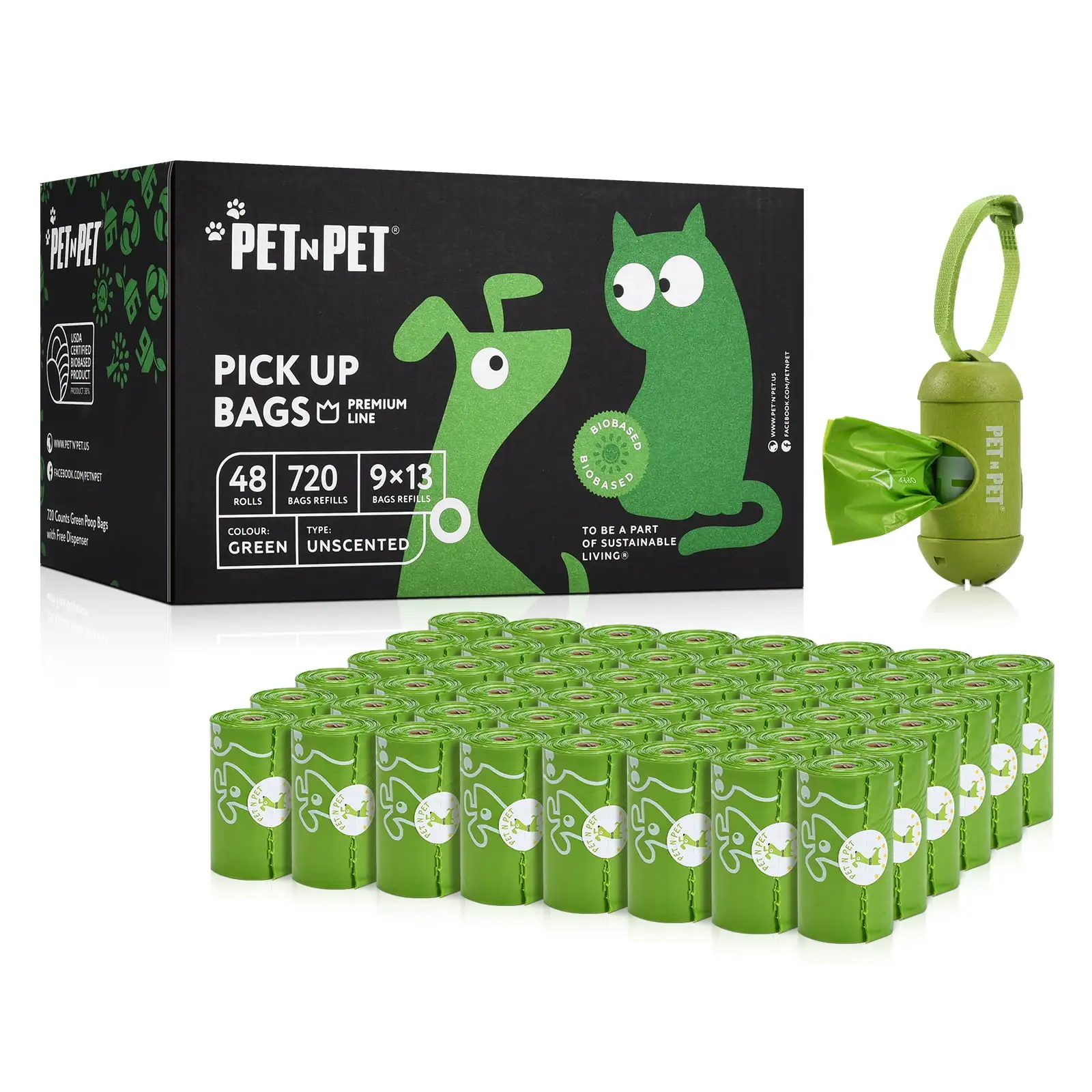 PET N PET Dog Poop Bags. USDA Certified Biobased Dog Waste Bags 720 Counts With 1 Free Doggy Poop Bag Holder. Unscented Leak Proof Extra Thick Strong Easy Tear-Off Poop Bags For Dog Dispenser