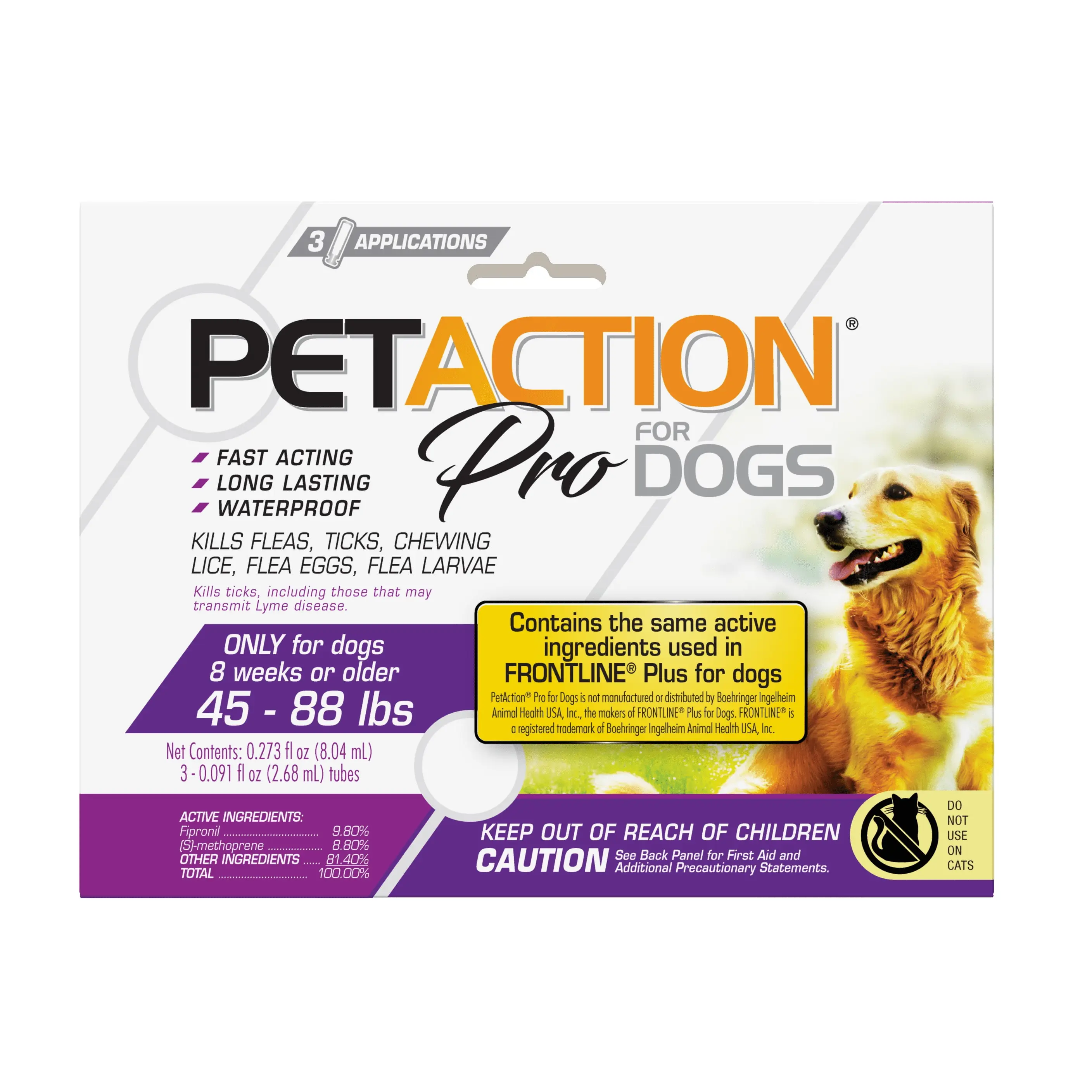 PETACTION PRO Flea & Tick Topical Treatment for Dogs 45-88 lbs. 3 Count