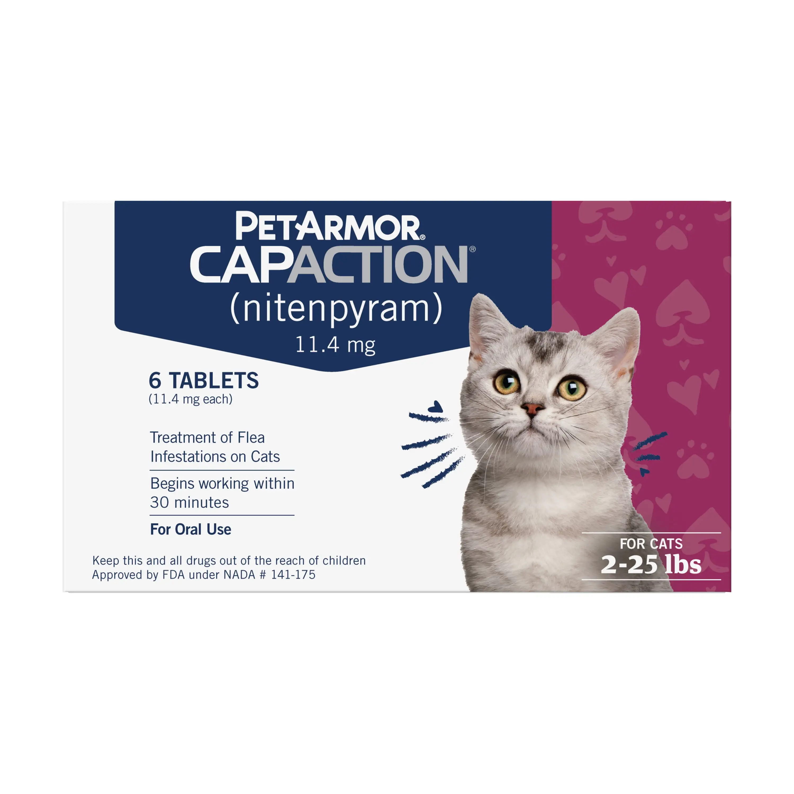 PETARMOR CAPACTION Fast-Acting Oral Flea Treatment for Cats. 2-25 lbs. 6 Count. 11.4 mg