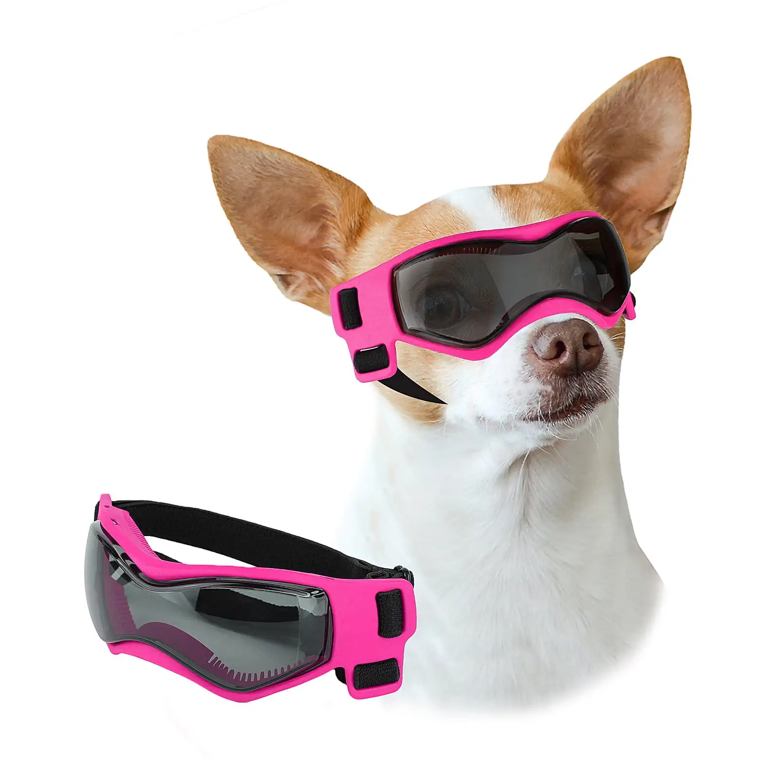 PETLESO Dog Goggles for Small Dog Anti-UV Windproof Dog Sunglasses with Adjustable Straps for Driving/Outdoor Activities-Pink