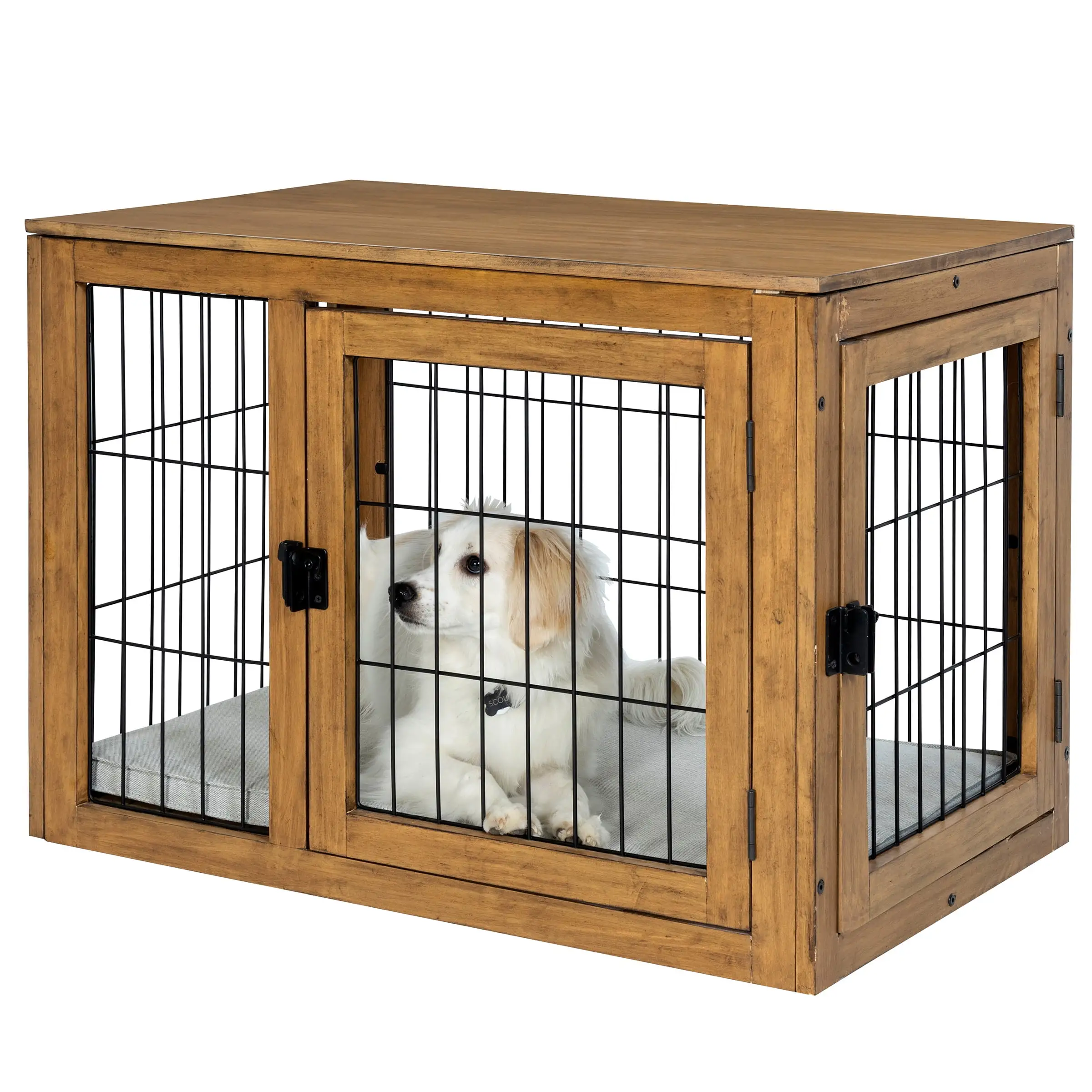 PETMAKER Medium Furniture-Style Dog Crate with Double Doors and Cushion (Natural)