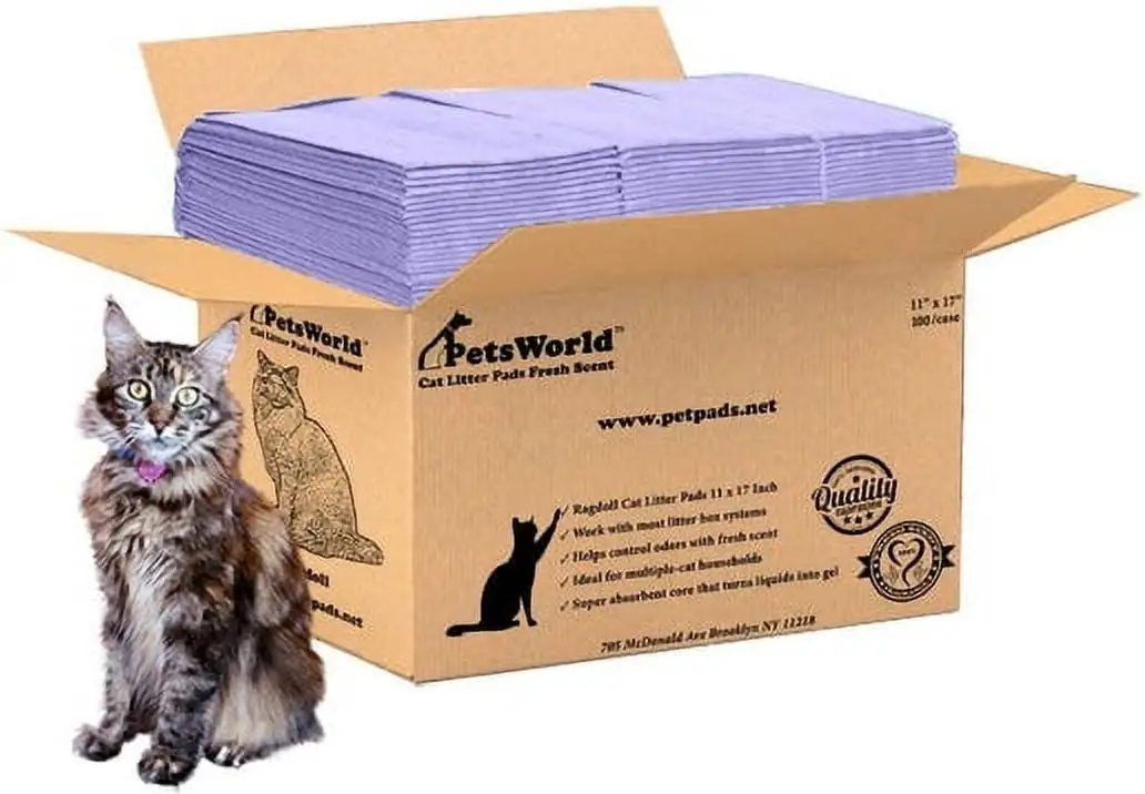 PETSWORLD Cat Pee Pad Litter Box Refills for the Tidy Cat Breeze Litter System. Fresh Scent Absorbs Odors. 100 Pack