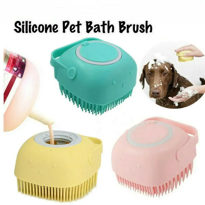 POINTERTECK Pet Dog Bath Brush Soft Silicone Dog Shampoo Brush . Brush Hair Fur Grooming Cleaning Brush Soft Shampoo Dispenser(Blue)