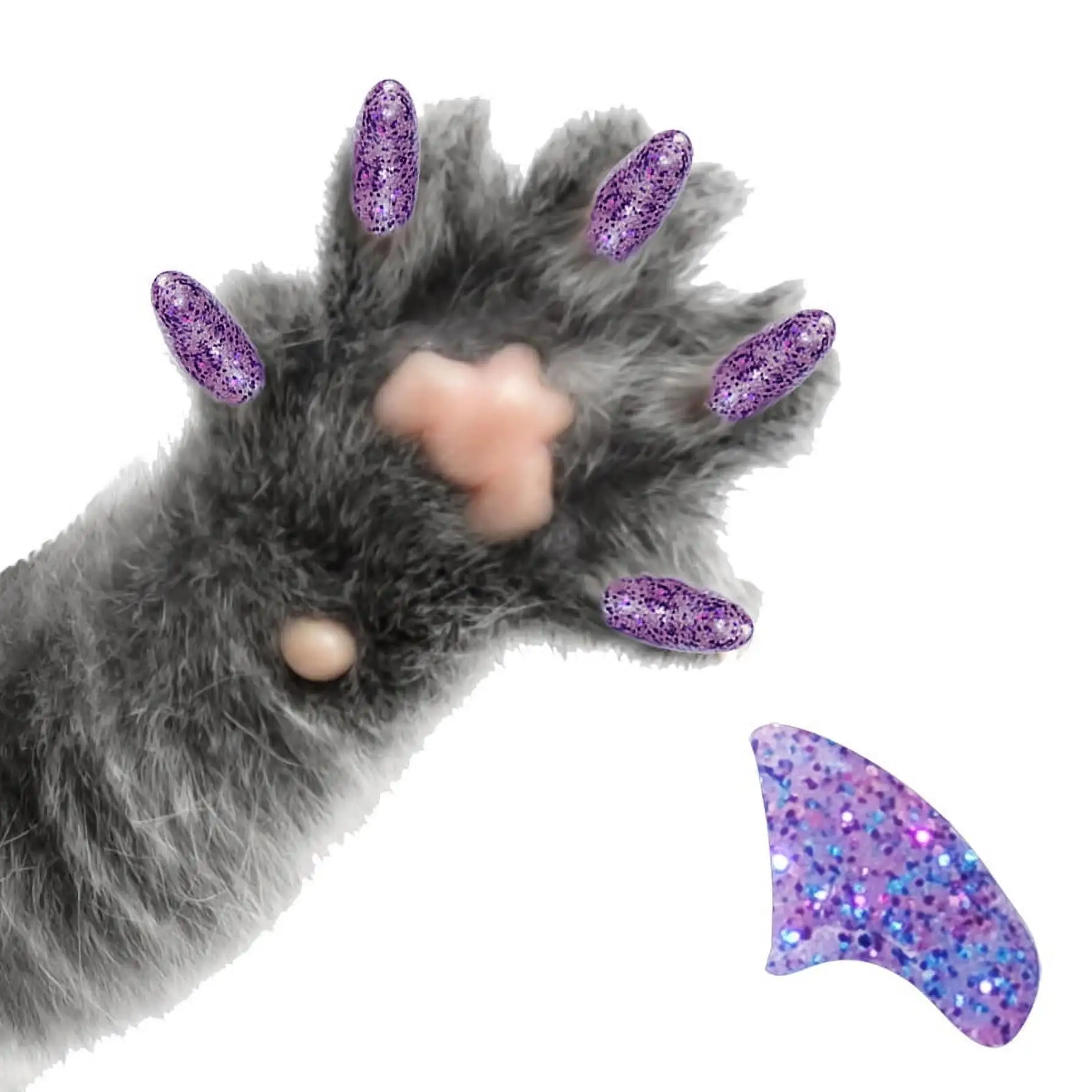 PRETTY CLAWS 40 Piece Soft Nail Caps For Cat Paws - AMETHYST PURPLE GLITTER - Medium