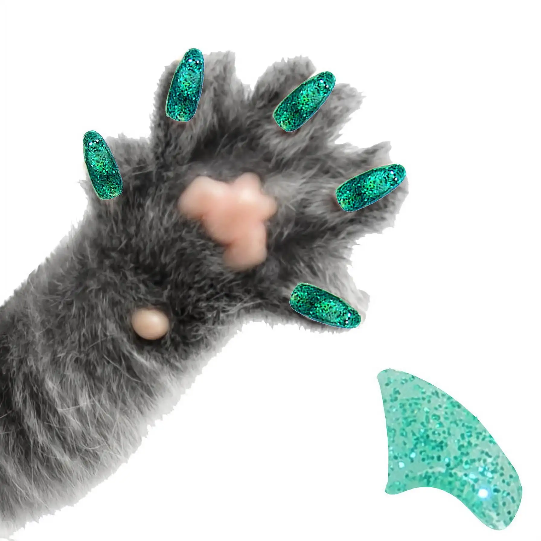 PRETTY CLAWS 40 Piece Soft Nail Caps For Cat Paws - EMERALD GREEN GLITTER - Medium