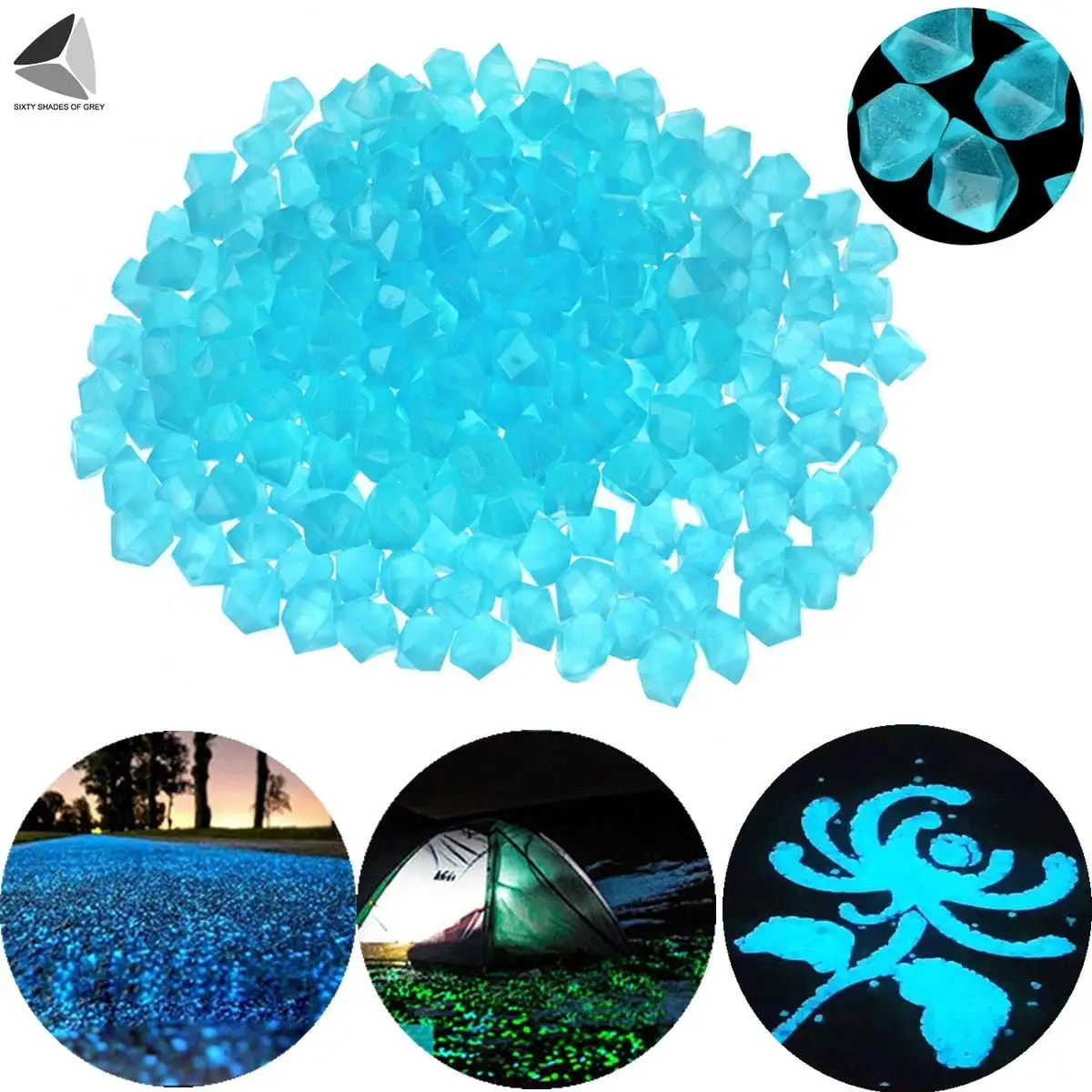 PULLIMORE 300 Pcs Fish Tank Luminous Rocks Glow in the Dark Luminous Gravel Stones for Garden Walkways Landscaping Decor (Blue)