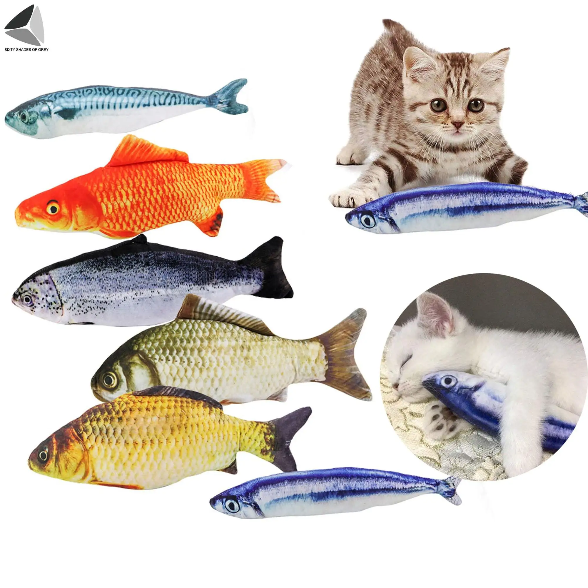 PULLIMORE Catnip Fish Plush 3D Fish Pillow Toys for Cat Kitten Chewing (Goldfish)