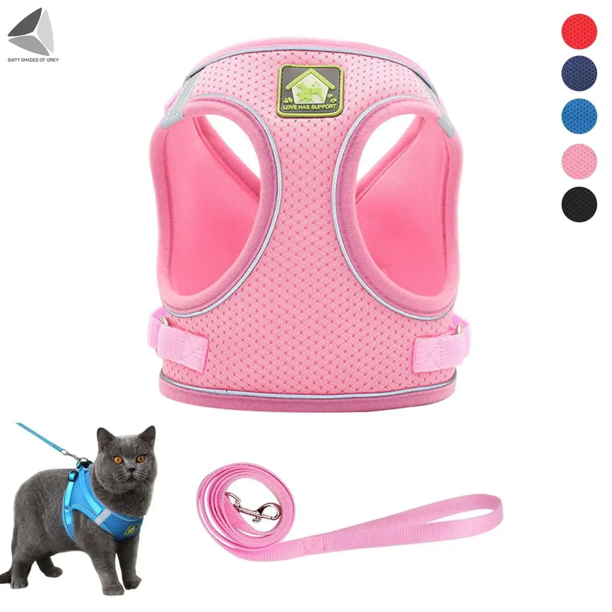 PULLIMORE No Choke Dog Harness Leash Set Adjustable Reflective Puppy Vest Harness for Small Dogs Cats (S. Pink)