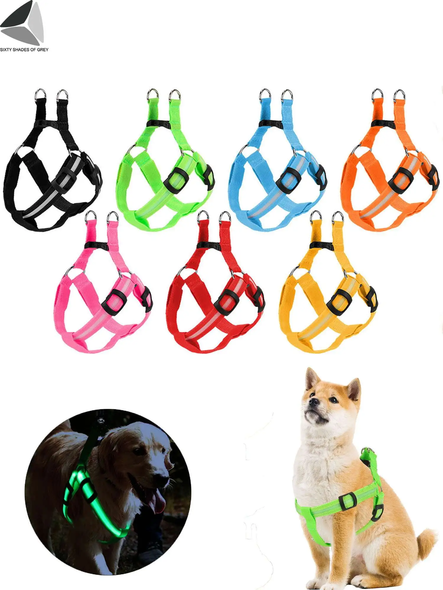 PULLIMORE Solid Color Step in LED Dog Harness .USB Rechargeable Pet Harness Dog Training Walking Harness for Small Medium Large Dogs (Green.M)